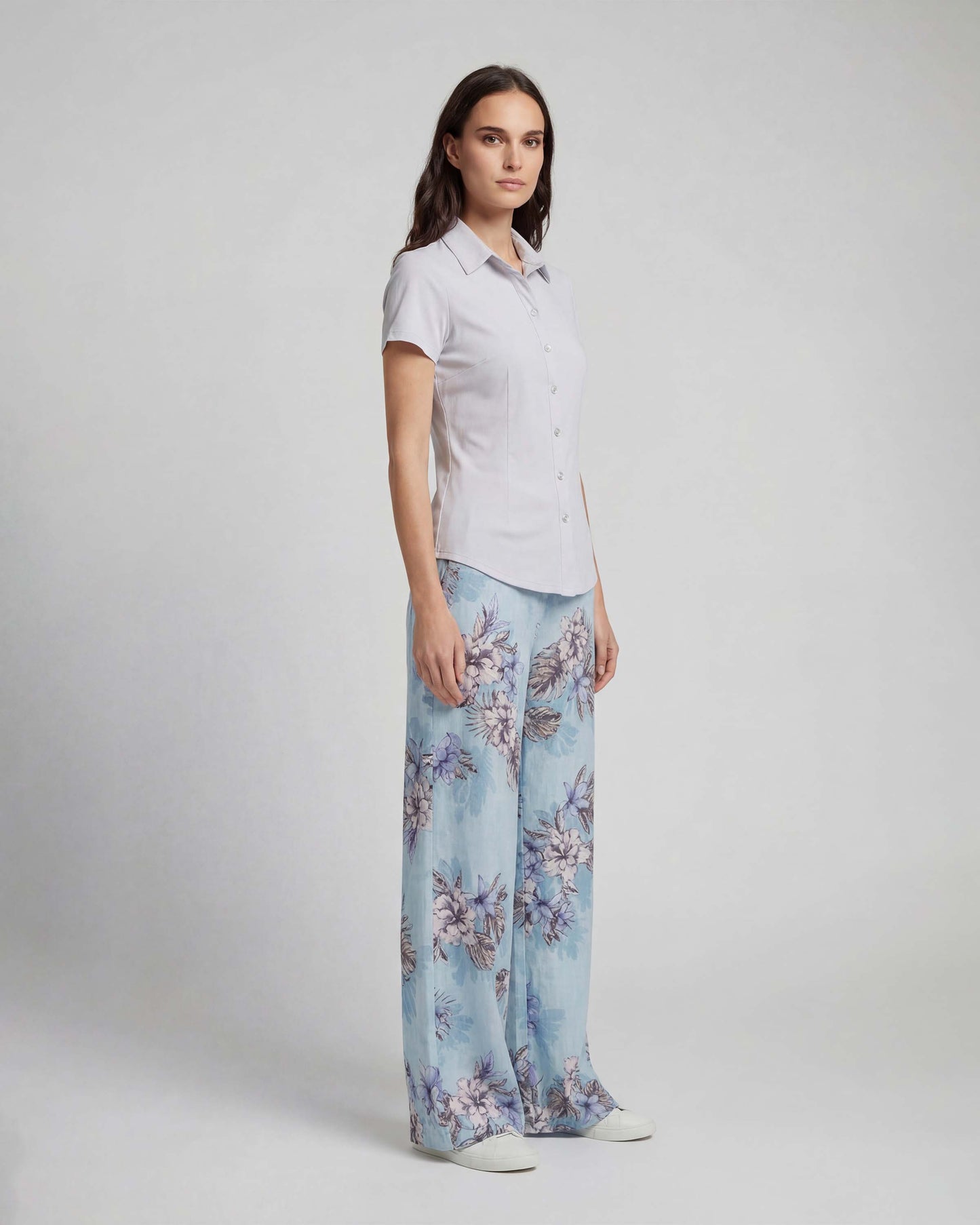 LILLIAN EXOTIC FLORAL TEAL WOMENS WIDE-LEG LINEN PANT