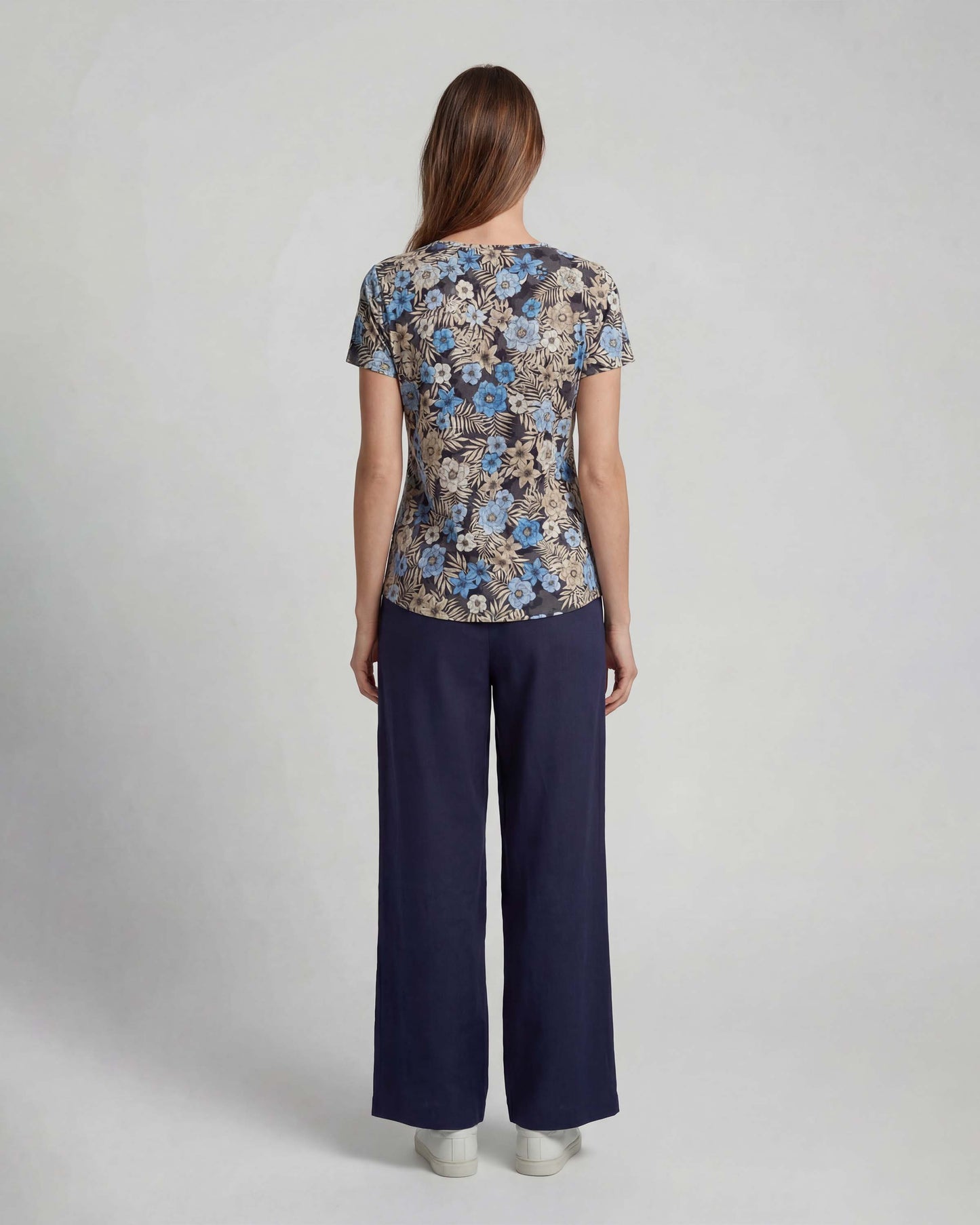 LILLIAN NAVY WOMENS WIDE-LEG LINEN PANT
