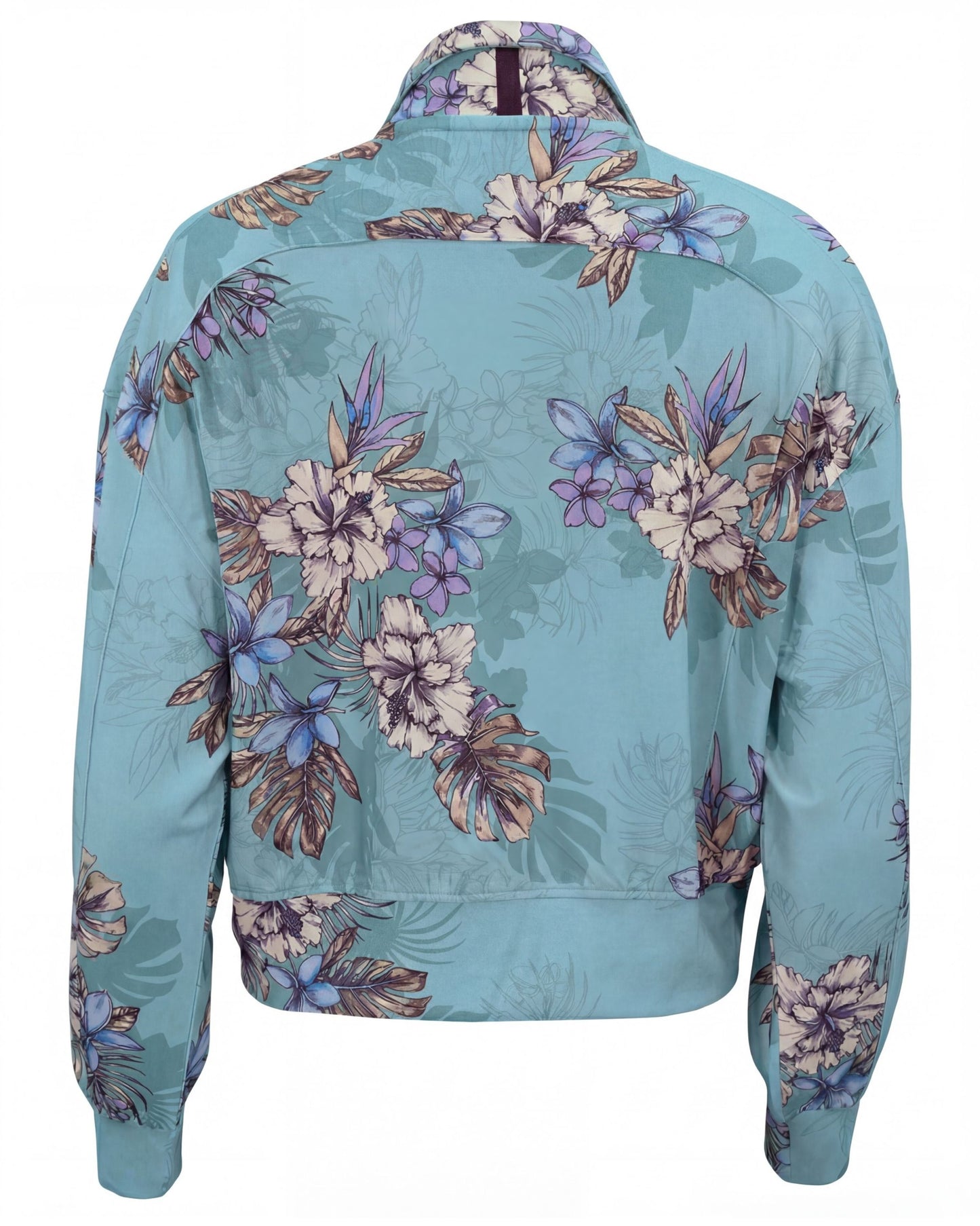 JUDY EXOTIC FLORAL TEAL WOMENS CROPPED ZIP JACKET
