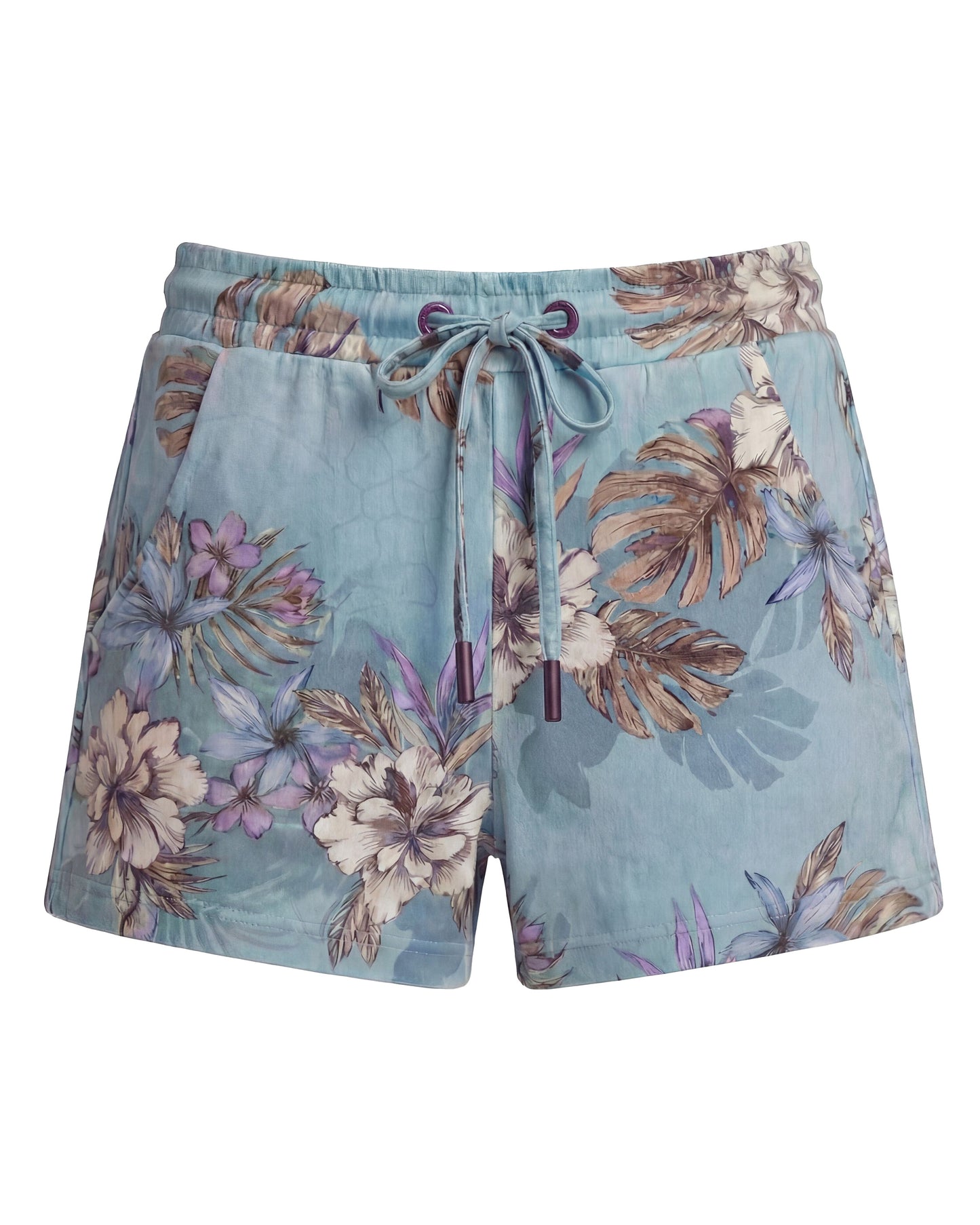 PENELOPE EXOTIC FLORAL TEAL WOMENS DRAWSTRING SHORT