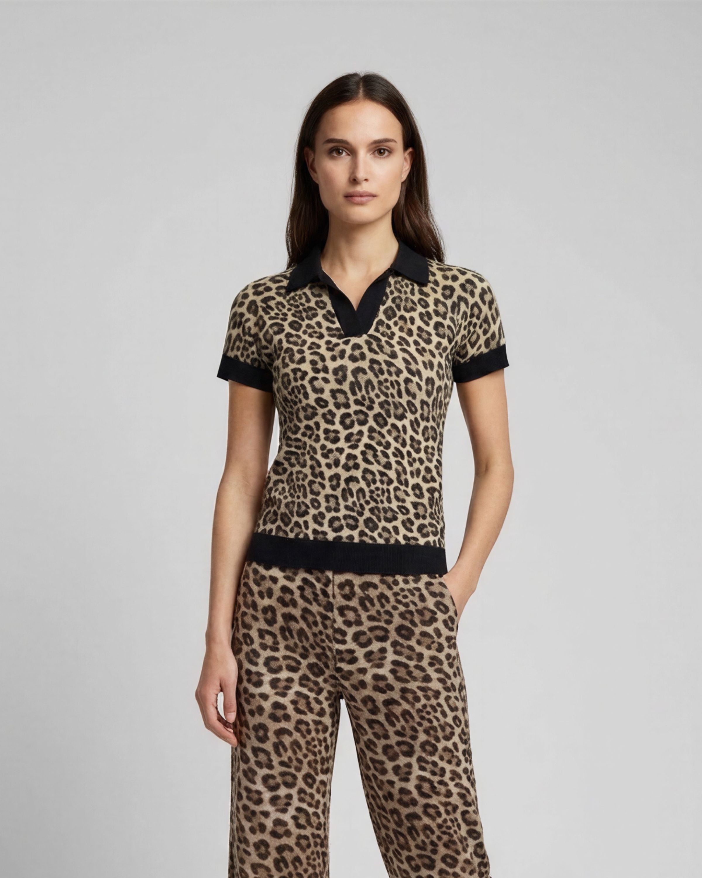 JESSICA LEOPARD BROWN WOMENS MERINO SILK CASHMERE POLO – Lords of