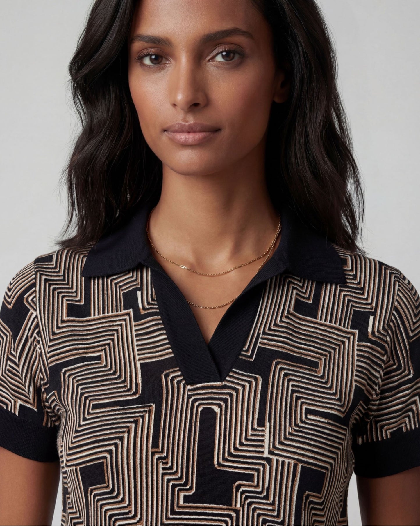 JESSICA INTER TWINE BLACK WOMENS MERINO SILK CASHMERE POLO