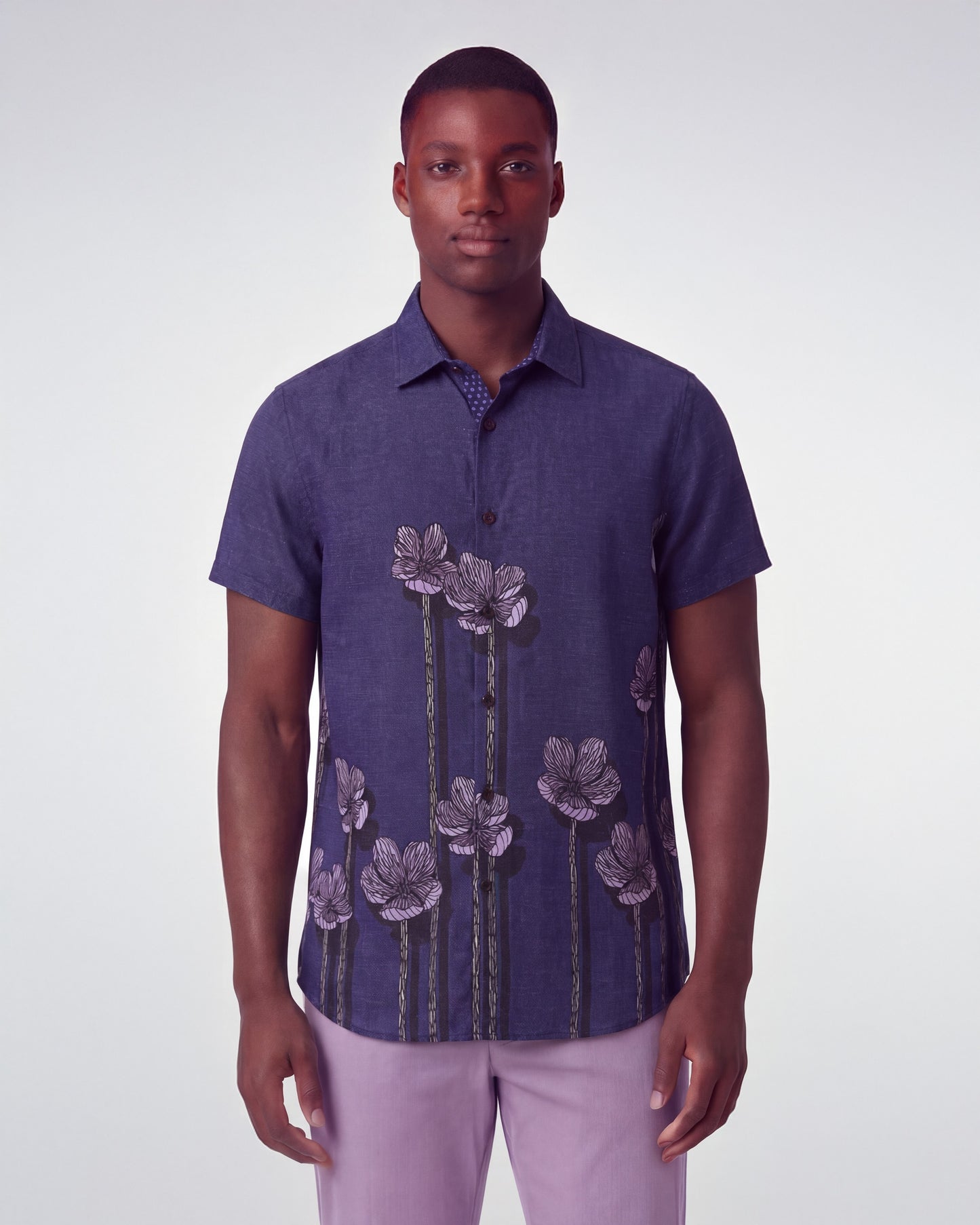 LANDON CRAFTY BLOEMEN LINNEN OVERHEMD - MARINEBLAUW