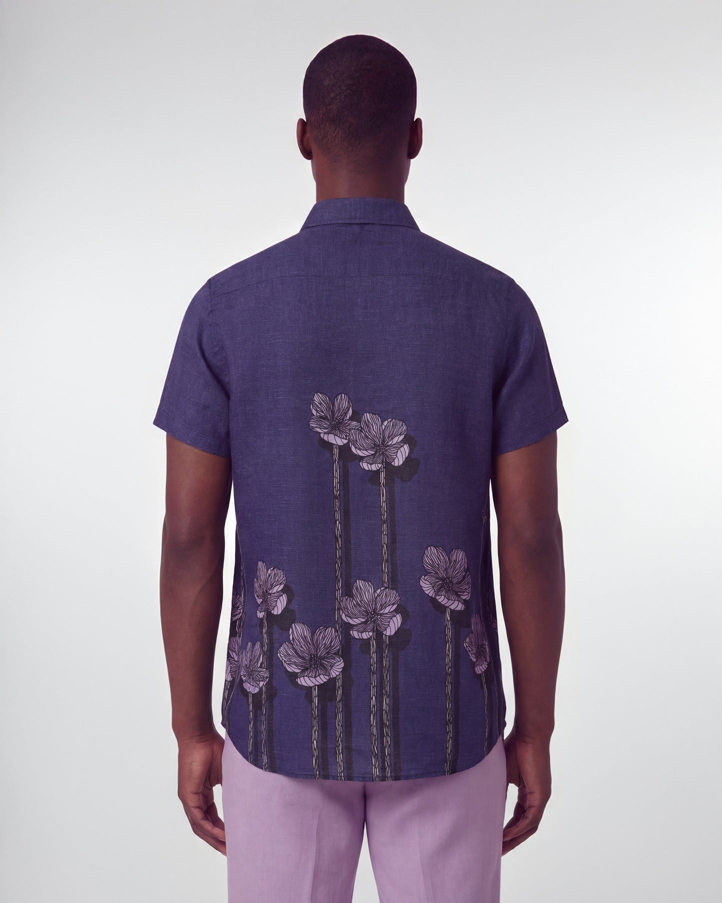 LANDON CRAFTY BLOEMEN LINNEN OVERHEMD - MARINEBLAUW