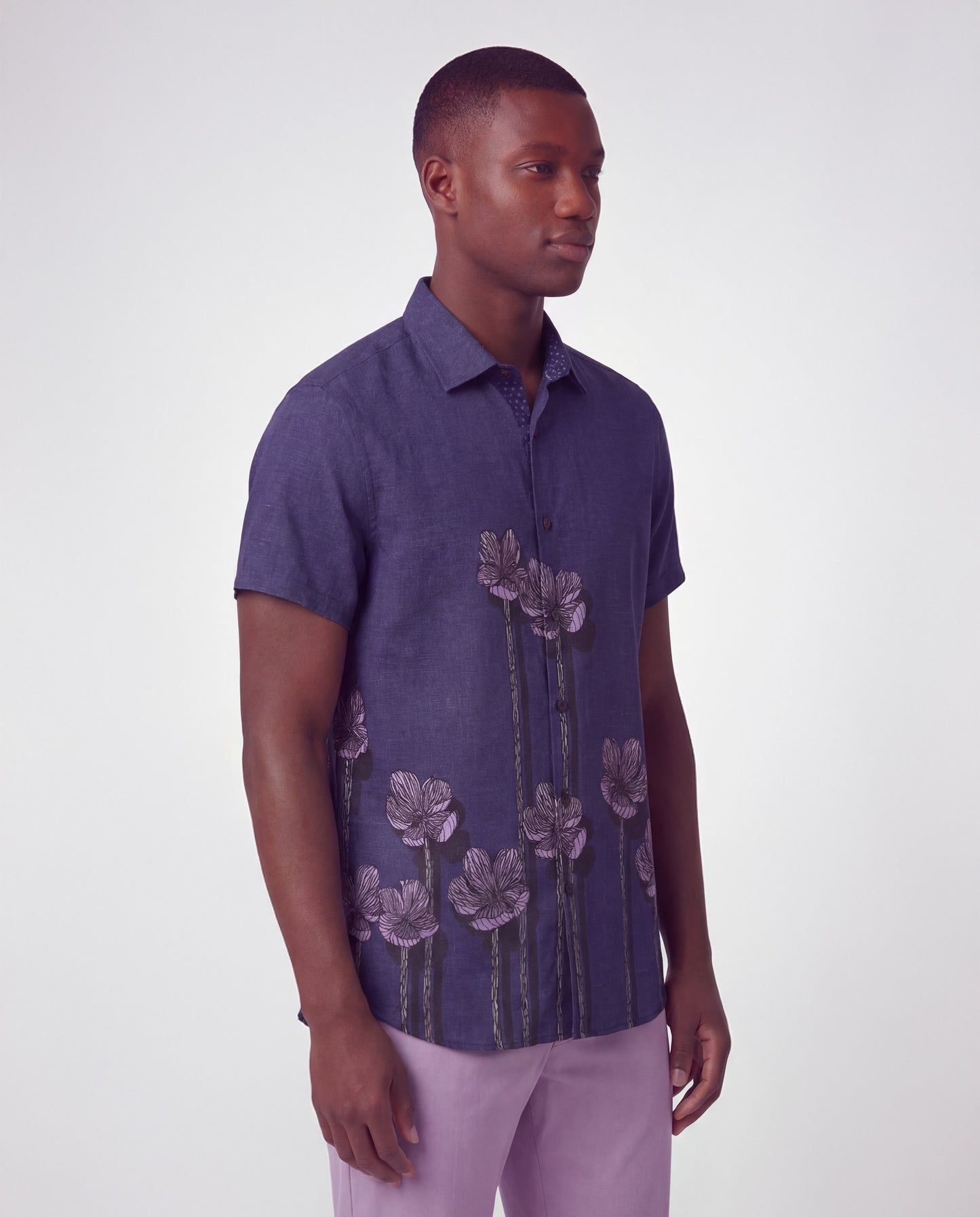 LANDON CRAFTY BLOEMEN LINNEN OVERHEMD - MARINEBLAUW