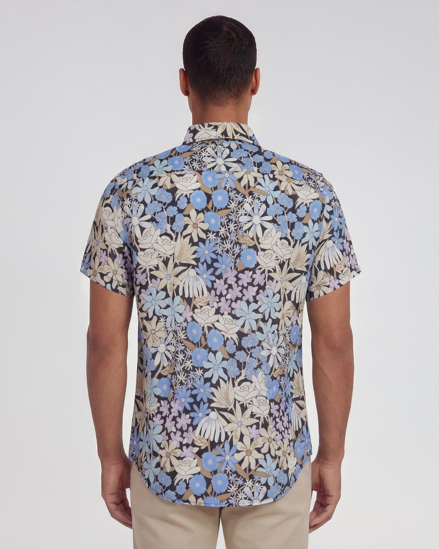 LANDON ROUGH FLORAL LINEN SHIRT - BLACK