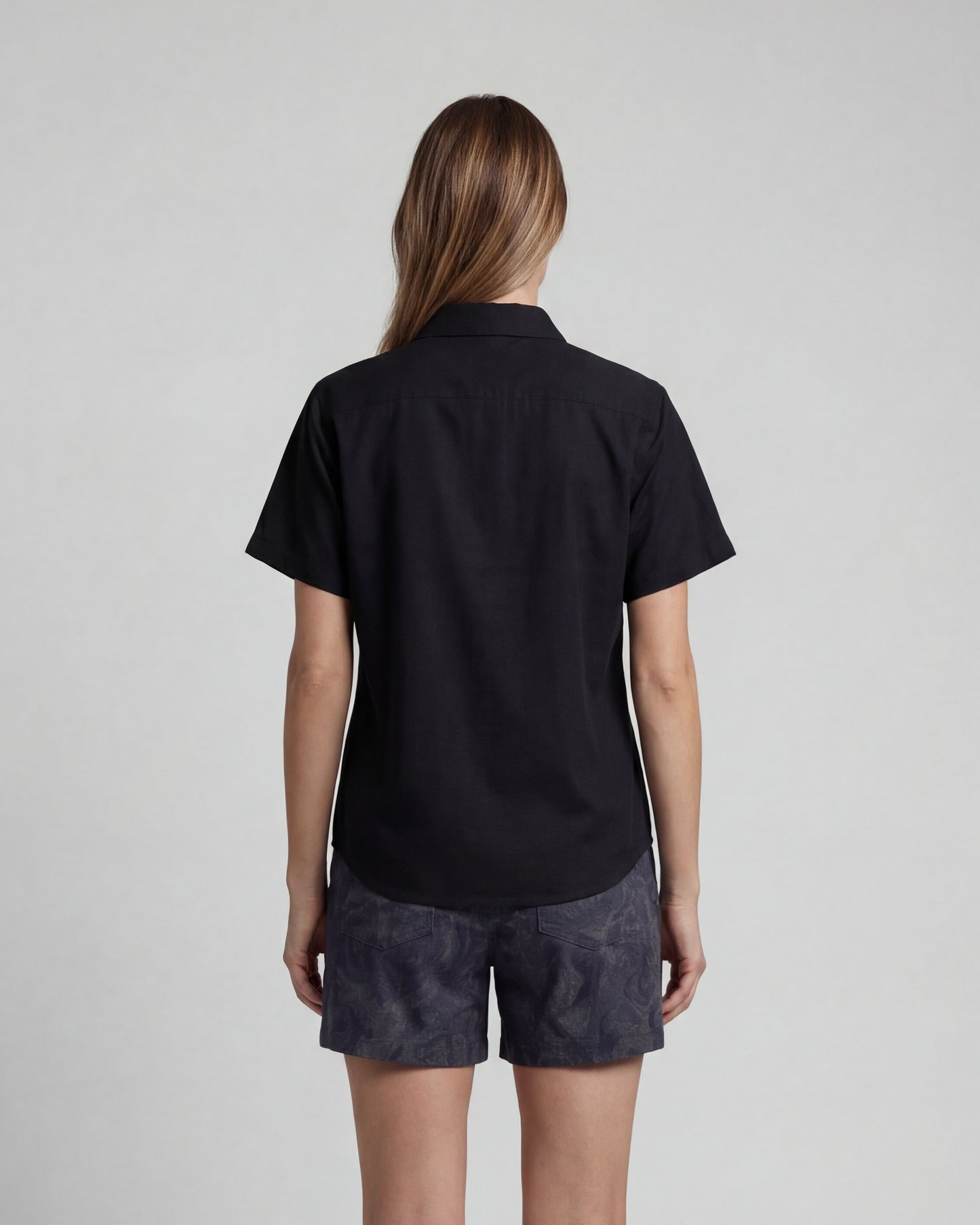 LARA BLACK WOMENS RELAXED LINEN SHIRT