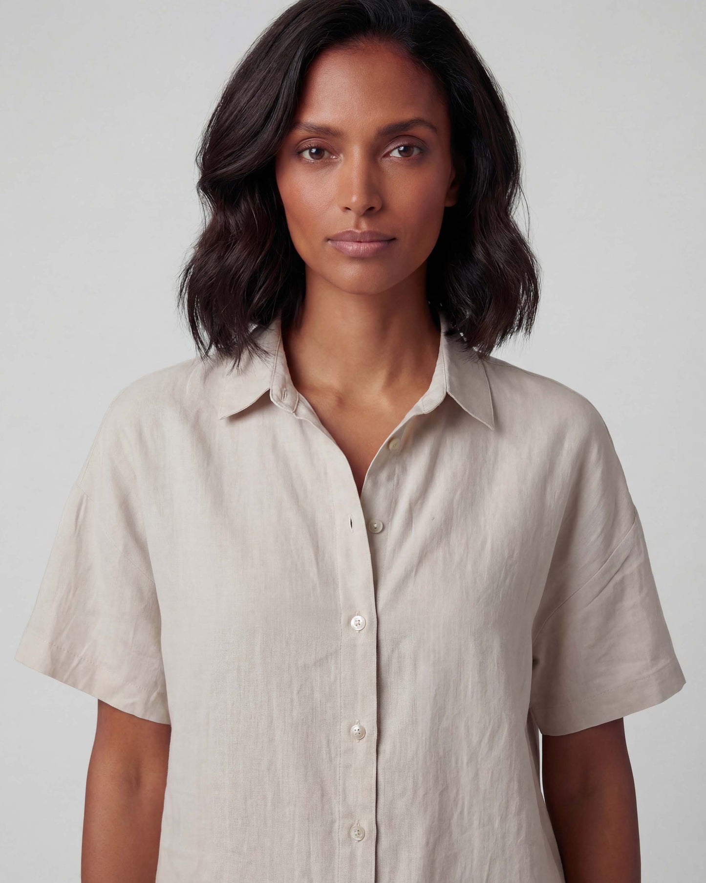 LARA NATURAL WOMENS RELAXED LINEN SHIRT