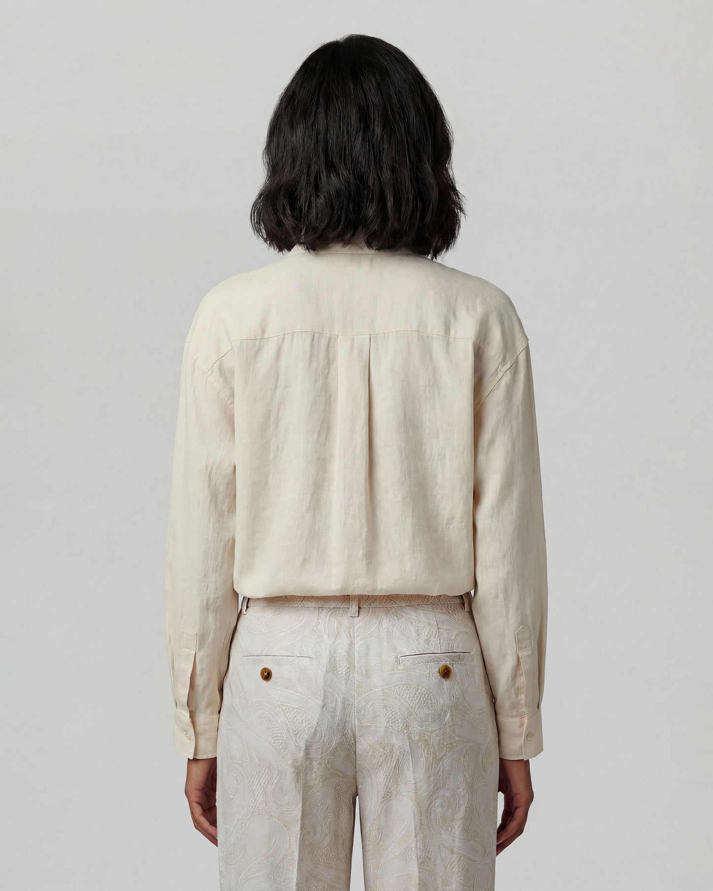 LYDIA CROCHET NATURAL WOMENS RELAXED LINEN SHIRT