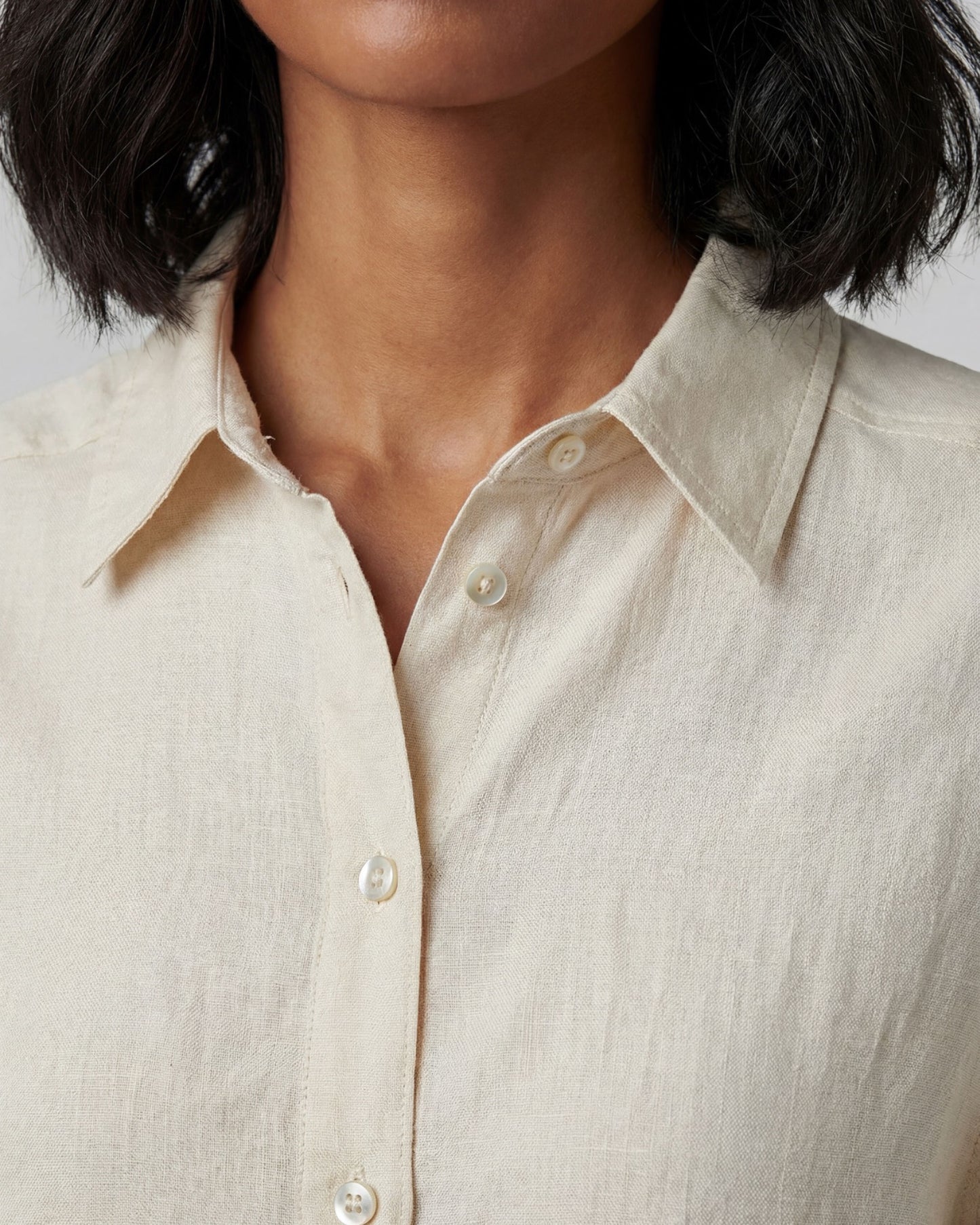 LYDIA CROCHET NATURAL WOMENS RELAXED LINEN SHIRT