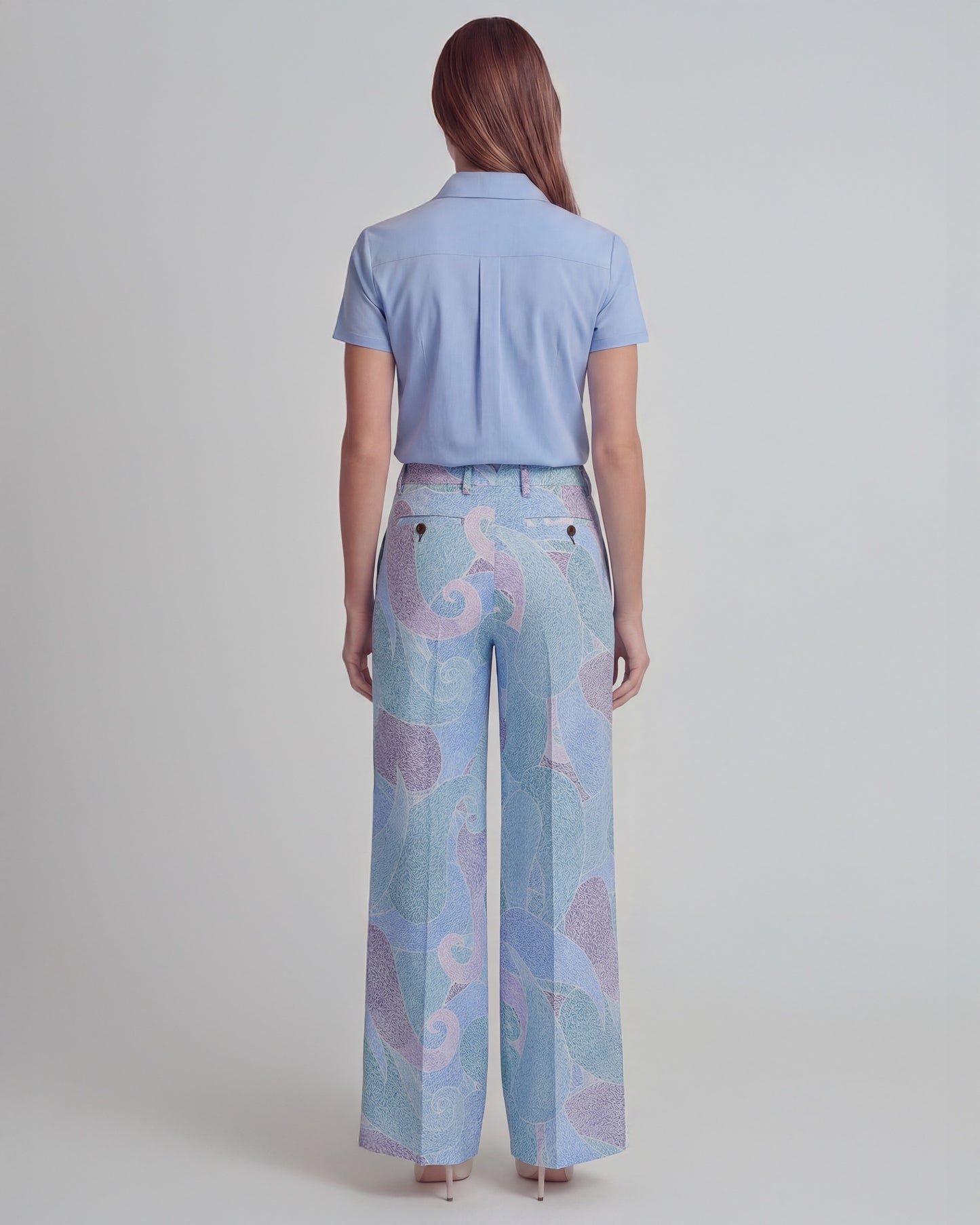 PHEOBE GRAIN PAISLEY TEAL WOMENS WOOL WIDE-LEG PANT