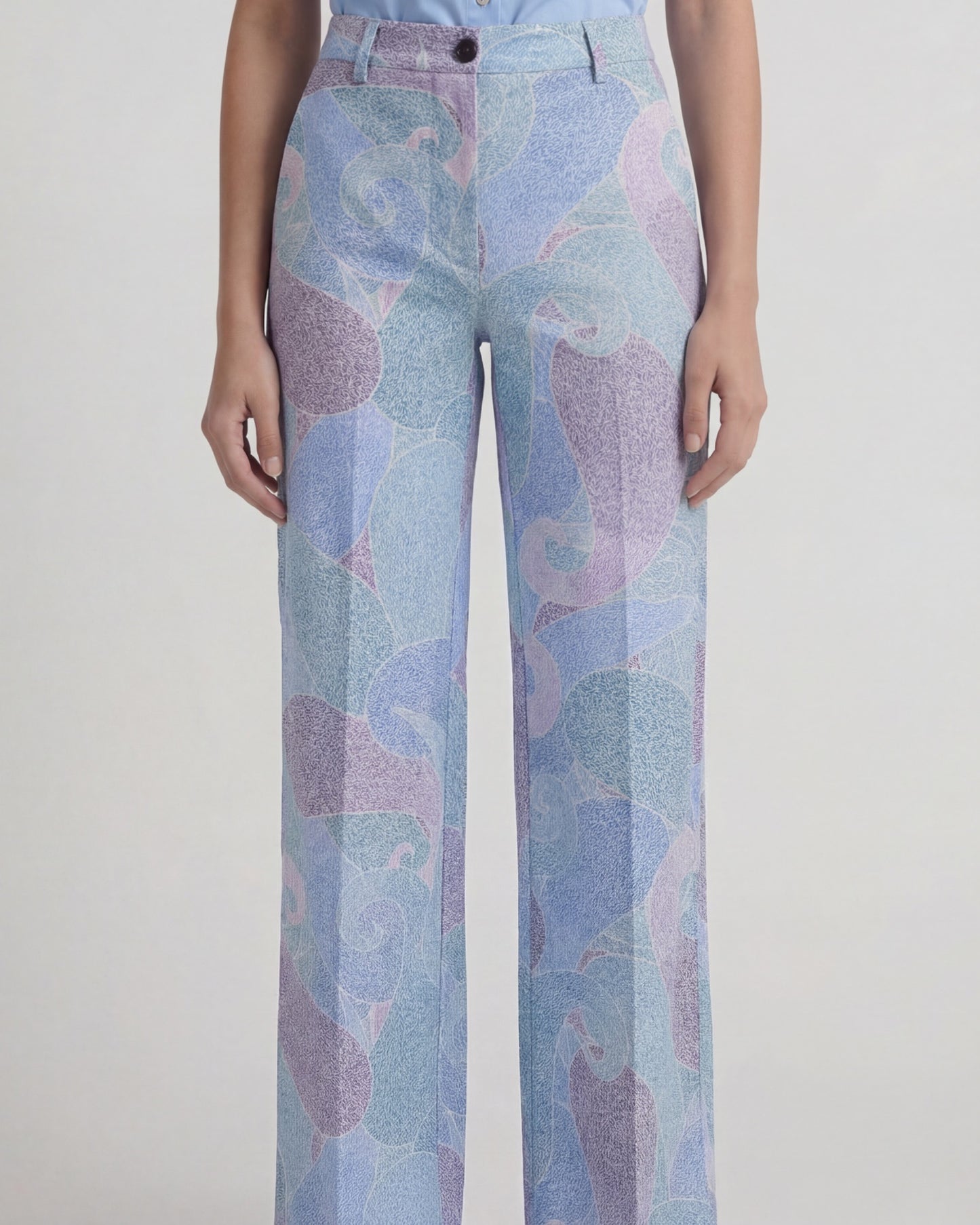 PHEOBE GRAIN PAISLEY TEAL WOMENS WOOL WIDE-LEG PANT
