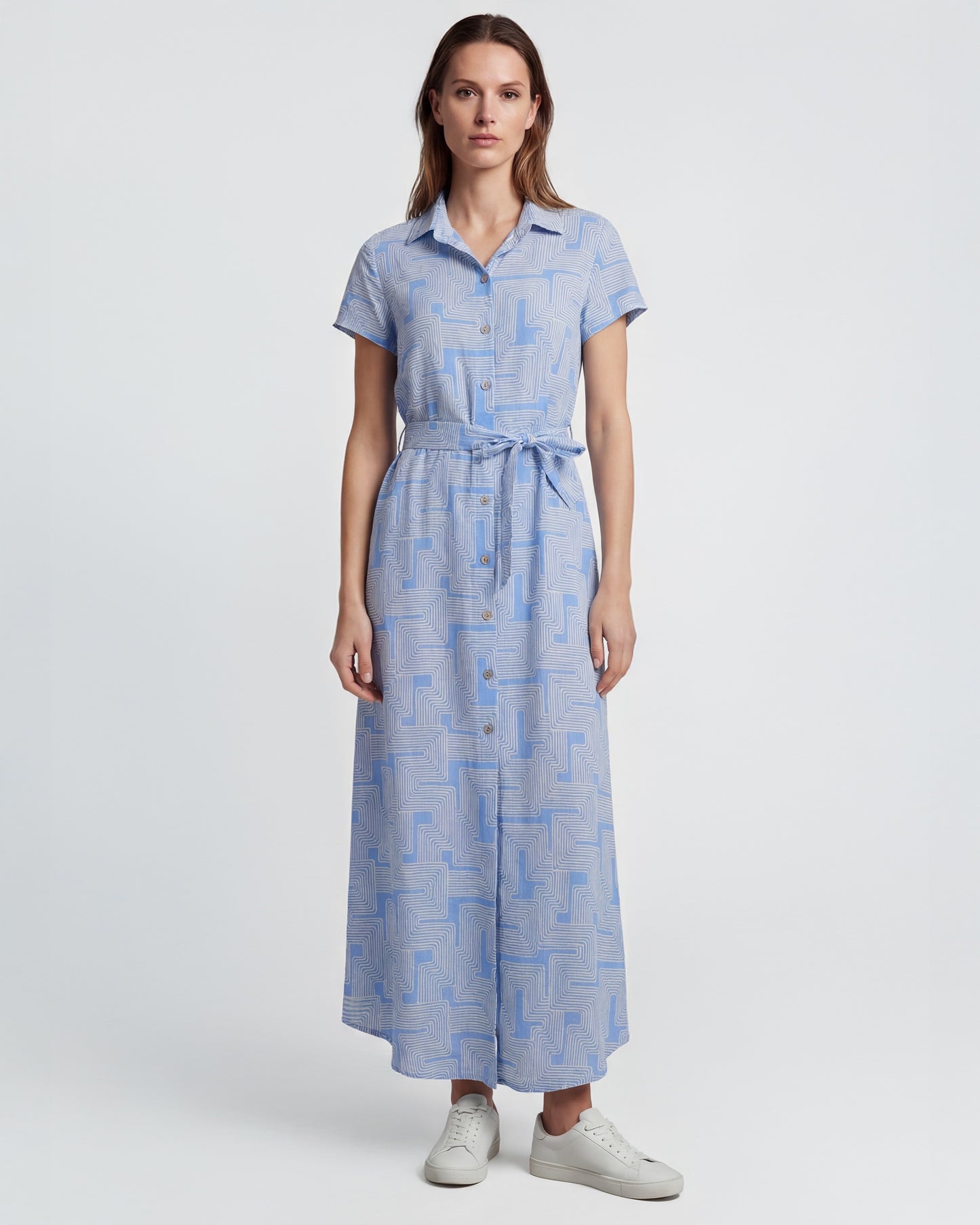 DORINDA INTER TWINE BLUE WOMENS LINEN SHIRT DRESS