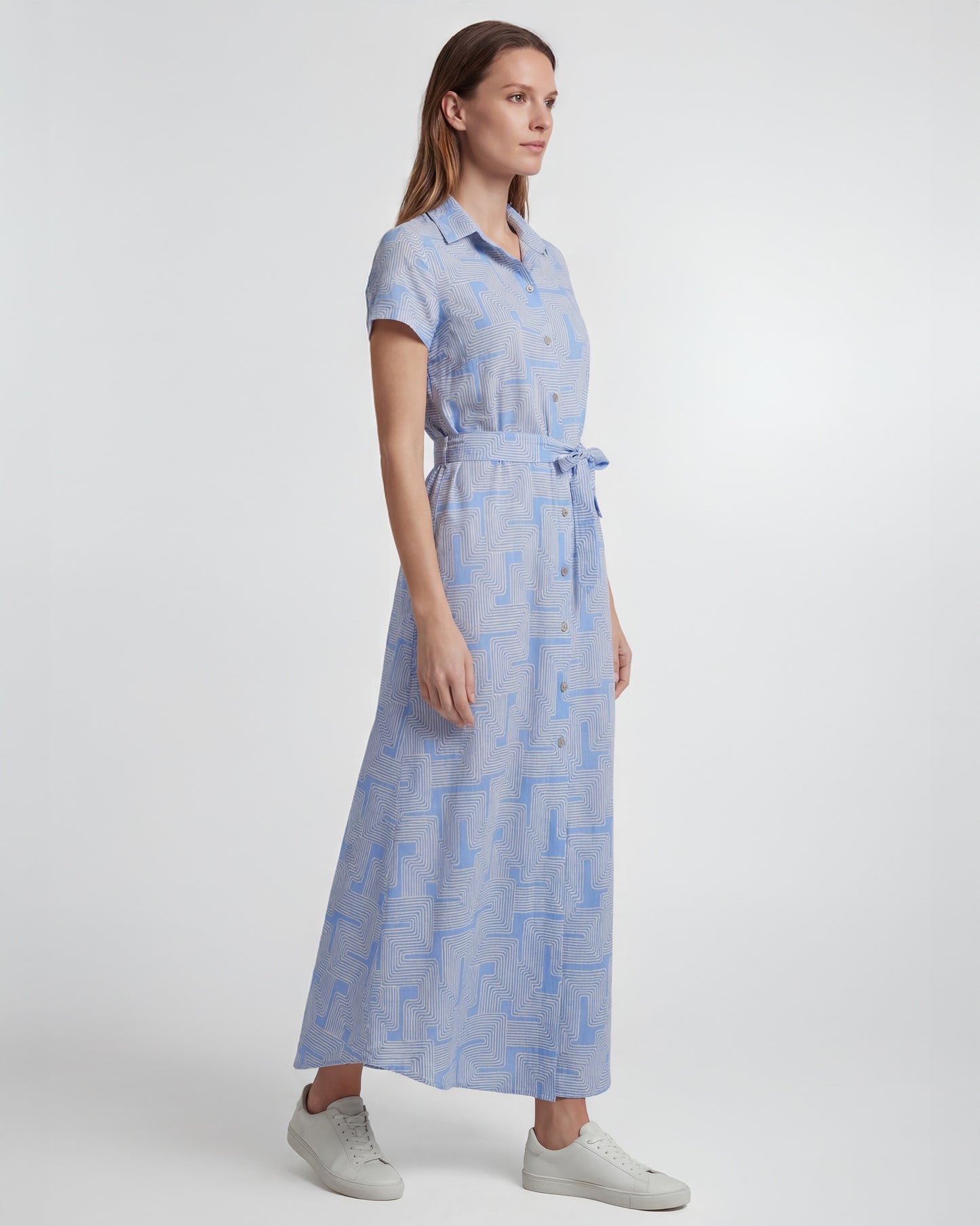 DORINDA INTER TWINE BLUE WOMENS LINEN SHIRT DRESS