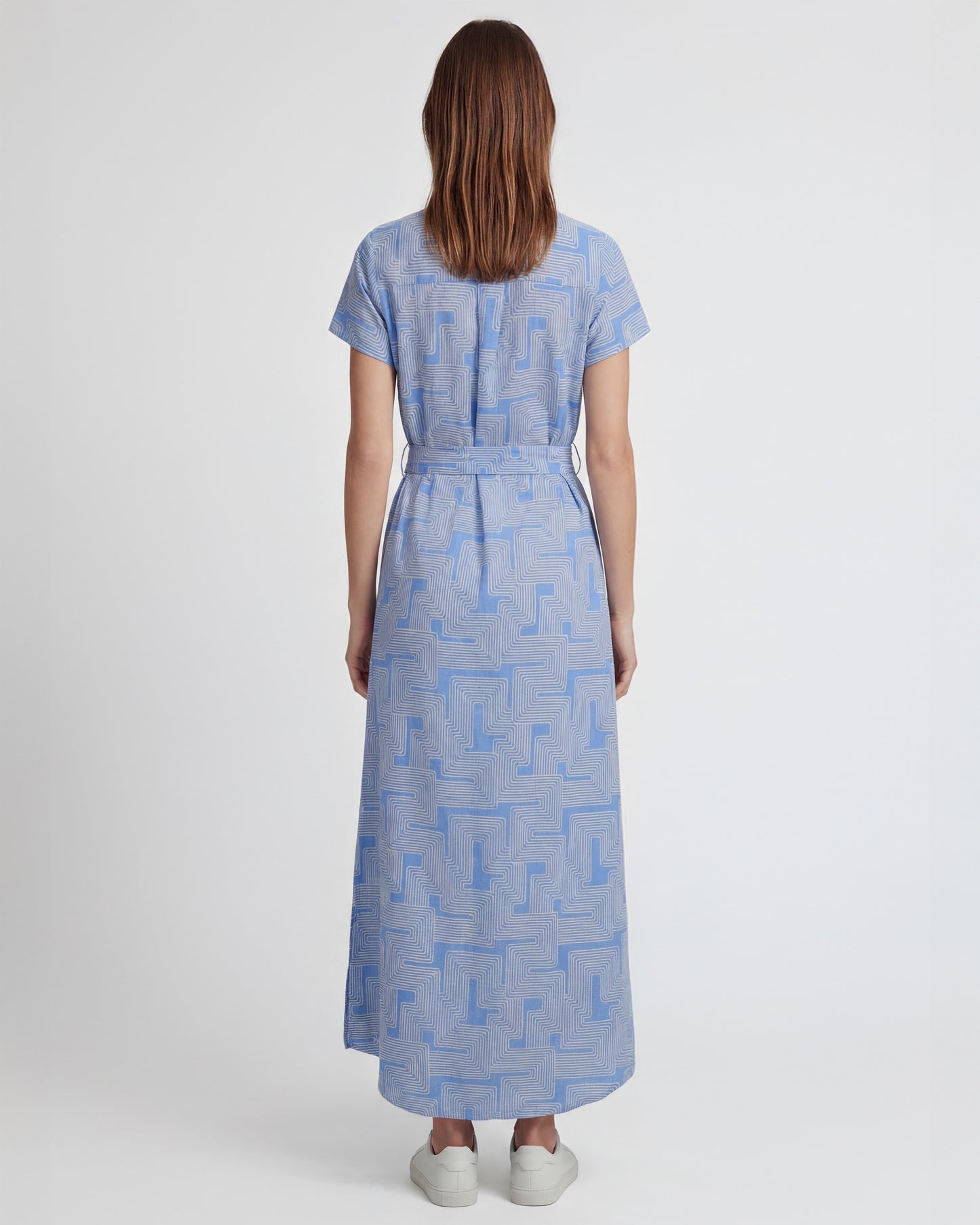 DORINDA INTER TWINE BLUE WOMENS LINEN SHIRT DRESS
