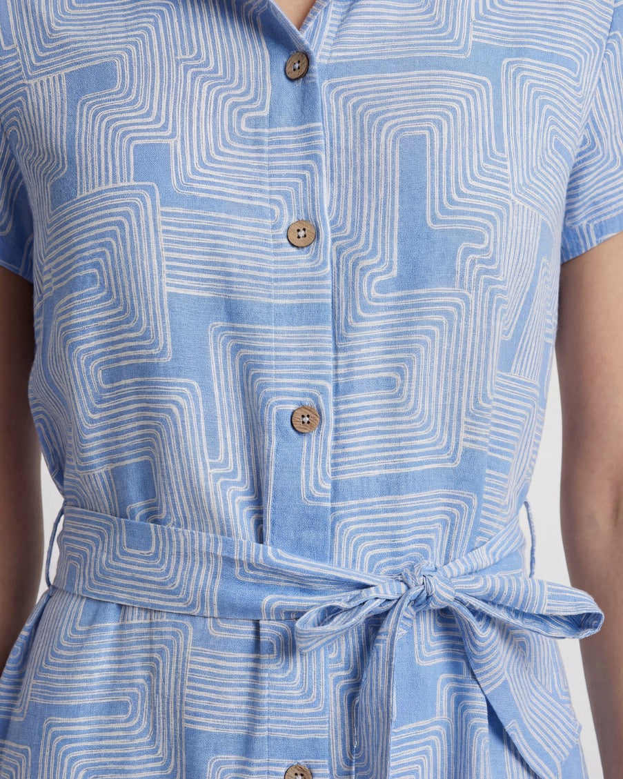 DORINDA INTER TWINE BLUE WOMENS LINEN SHIRT DRESS