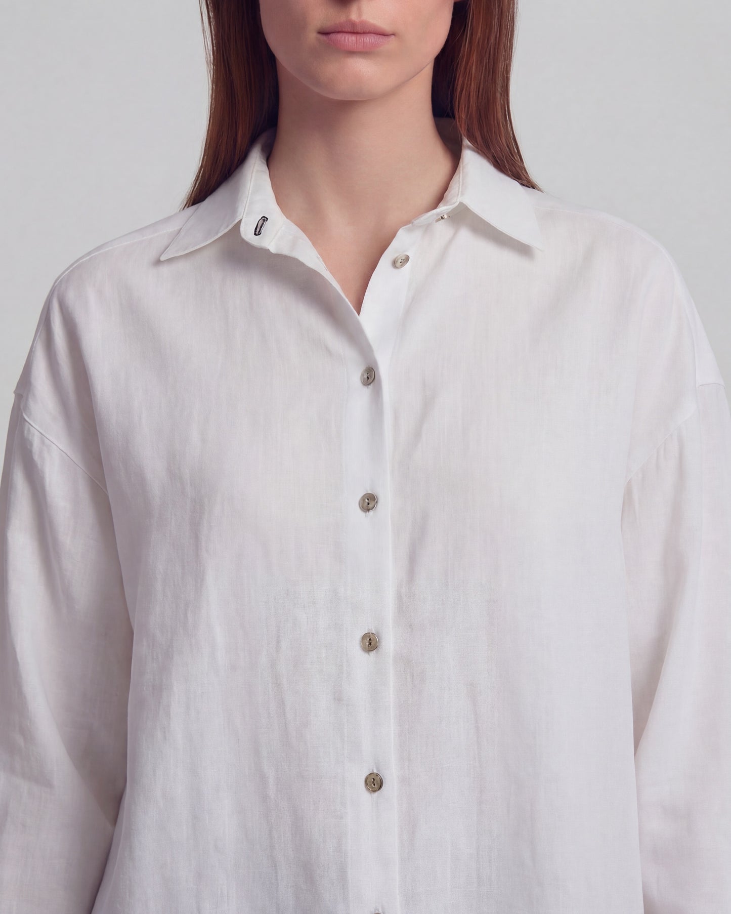 LYDIA CROCHET WHITE WOMENS RELAXED LINEN SHIRT