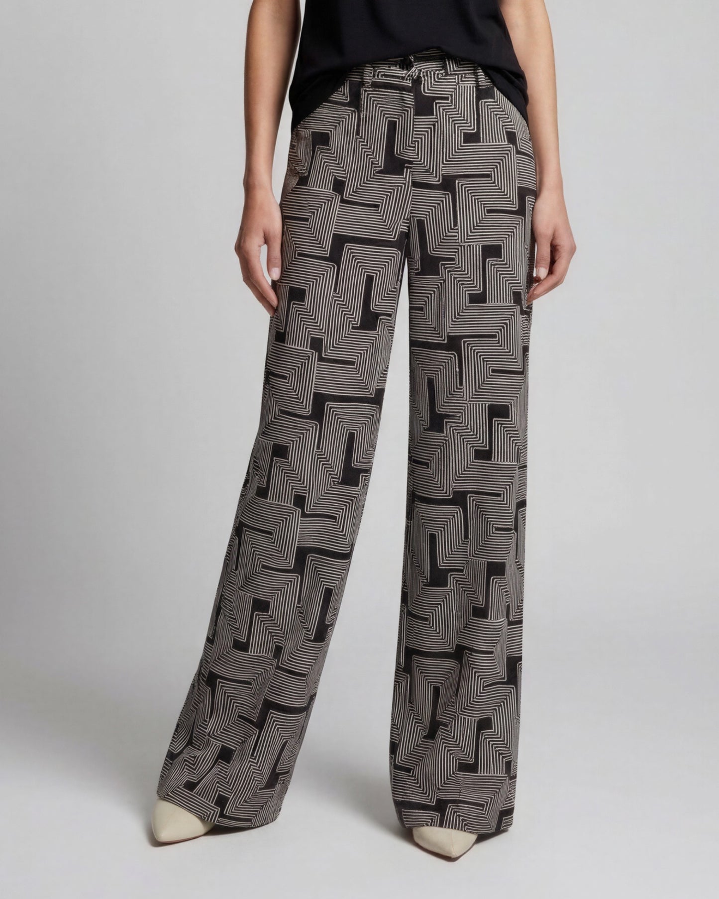 DEANNA INTER TWINE BLACK WOMENS WIDE-LEG LINEN PANT