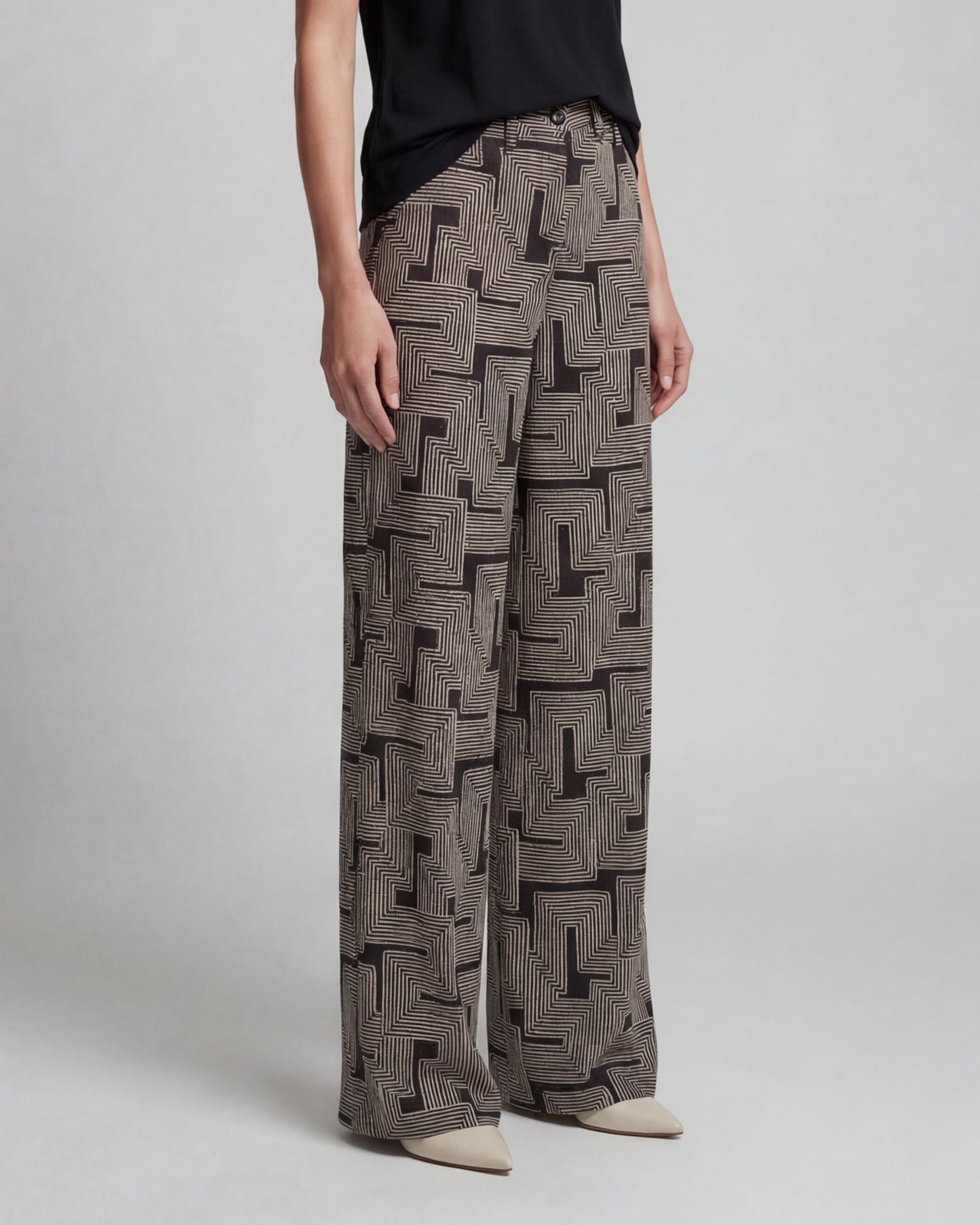 DEANNA INTER TWINE BLACK WOMENS WIDE-LEG LINEN PANT