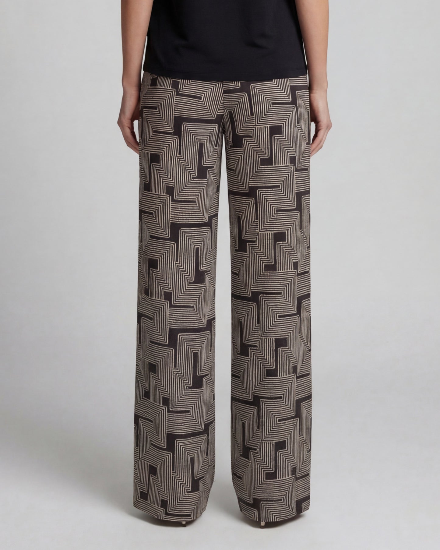 DEANNA INTER TWINE BLACK WOMENS WIDE-LEG LINEN PANT