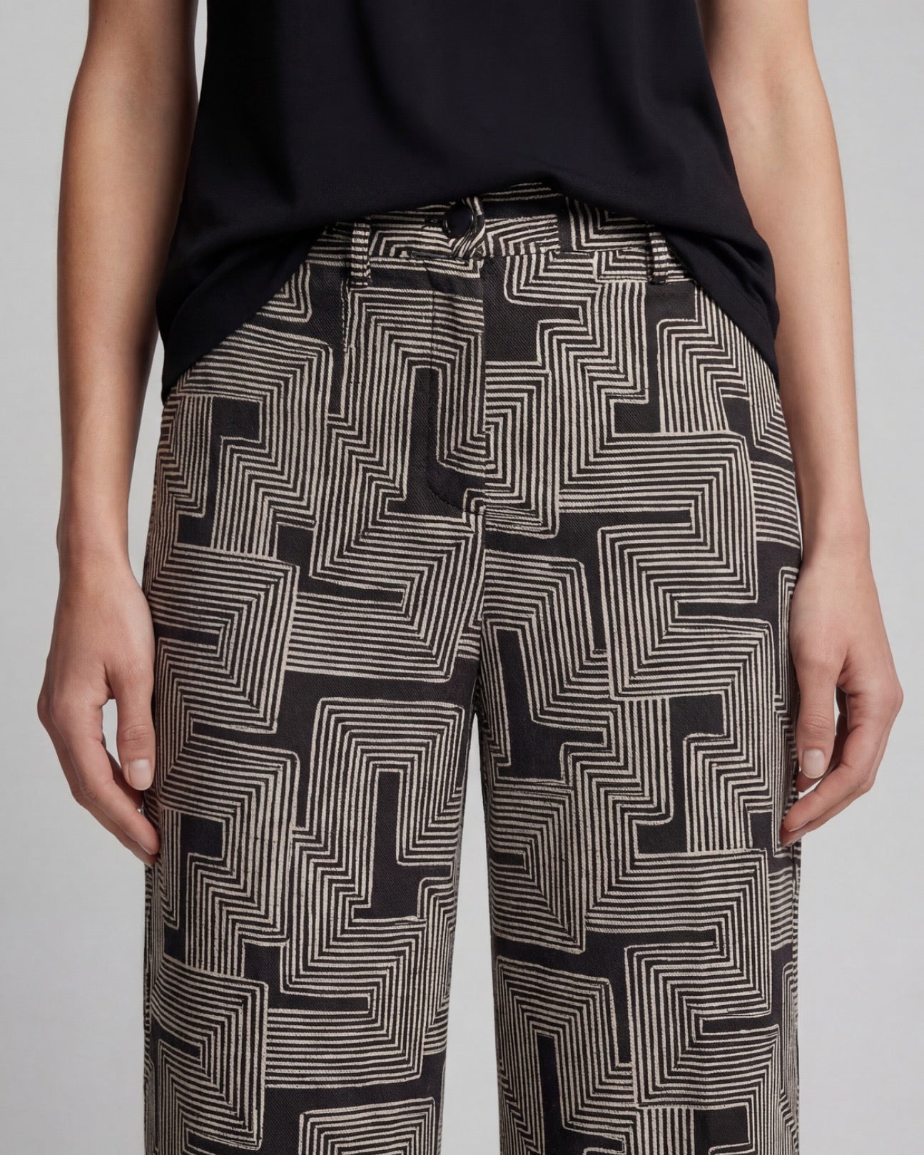 DEANNA INTER TWINE BLACK WOMENS WIDE-LEG LINEN PANT
