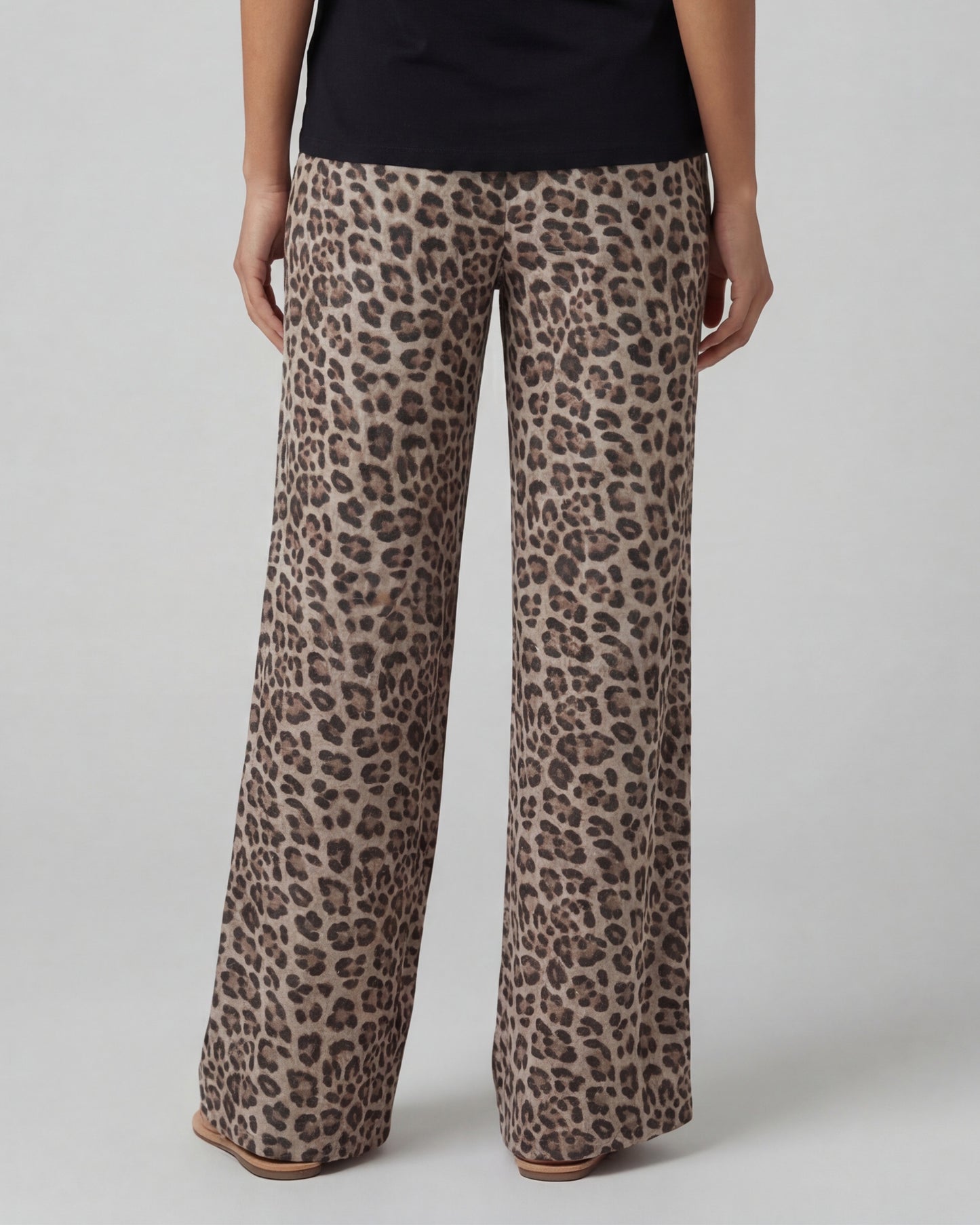 DEANNA LEOPARD BROWN WOMENS WIDE-LEG LINEN PANT