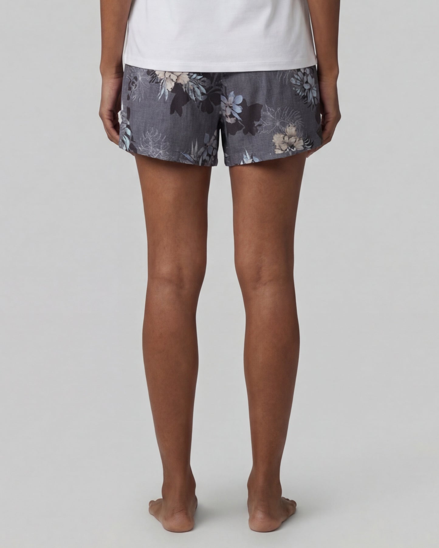 LEANNE EXOTIC FLORAL BLACK WOMENS DRAWSTRING LINEN SHORT