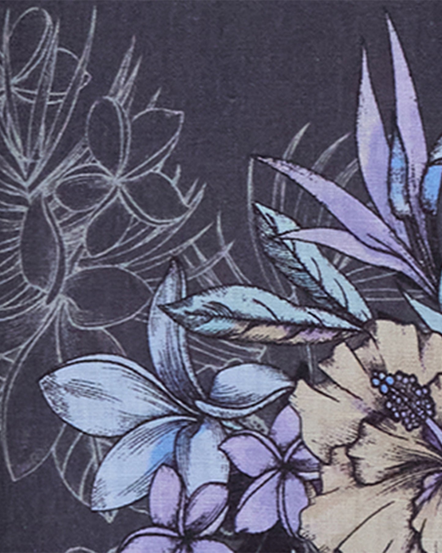 LEANNE EXOTIC FLORAL BLACK WOMENS DRAWSTRING LINEN SHORT