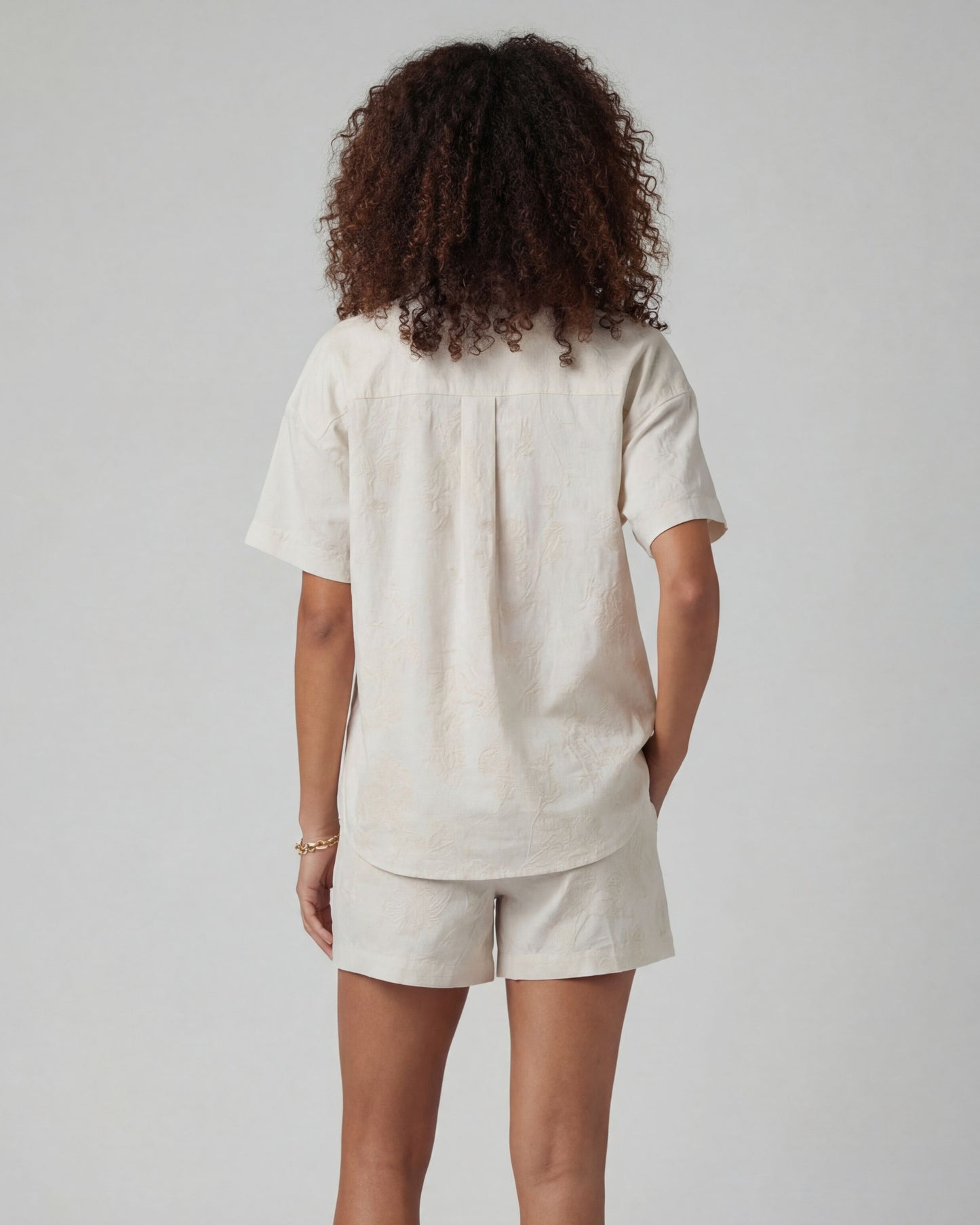 LARA PAISLEY EXPLOSION IVORY WOMENS RELAXED LINEN SHIRT