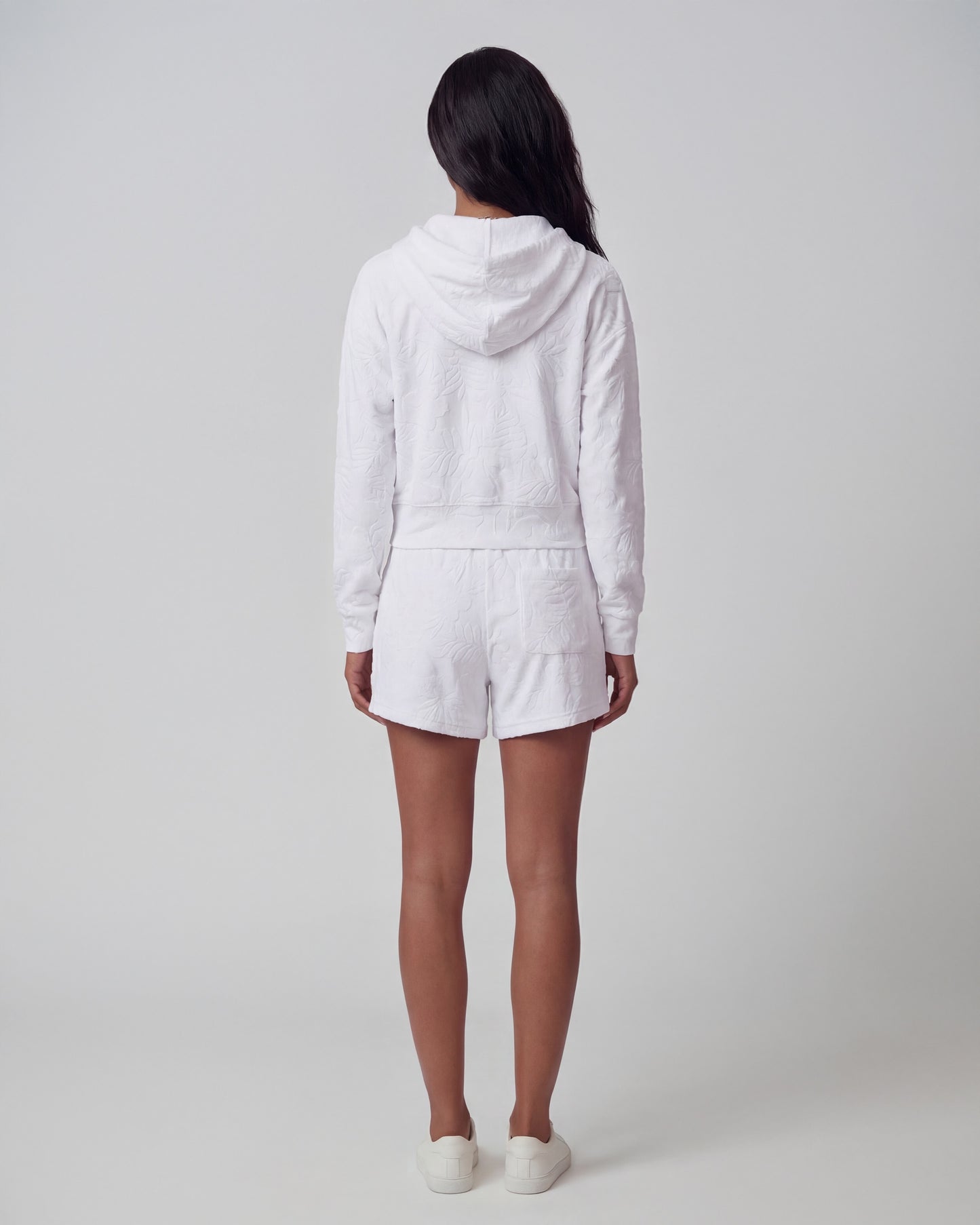 FIONA WHITE WOMENS CROPPED TERRY TOWELING ZIP HOODIE