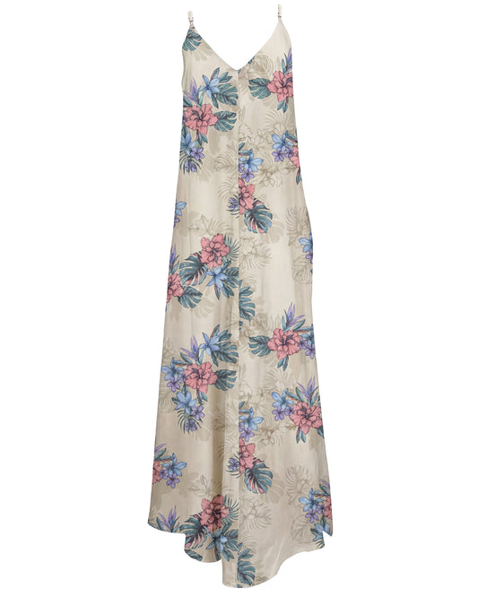 DORA EXOTIC FLORAL NATURAL WOMENS LINEN OVERSIZED DRESS
