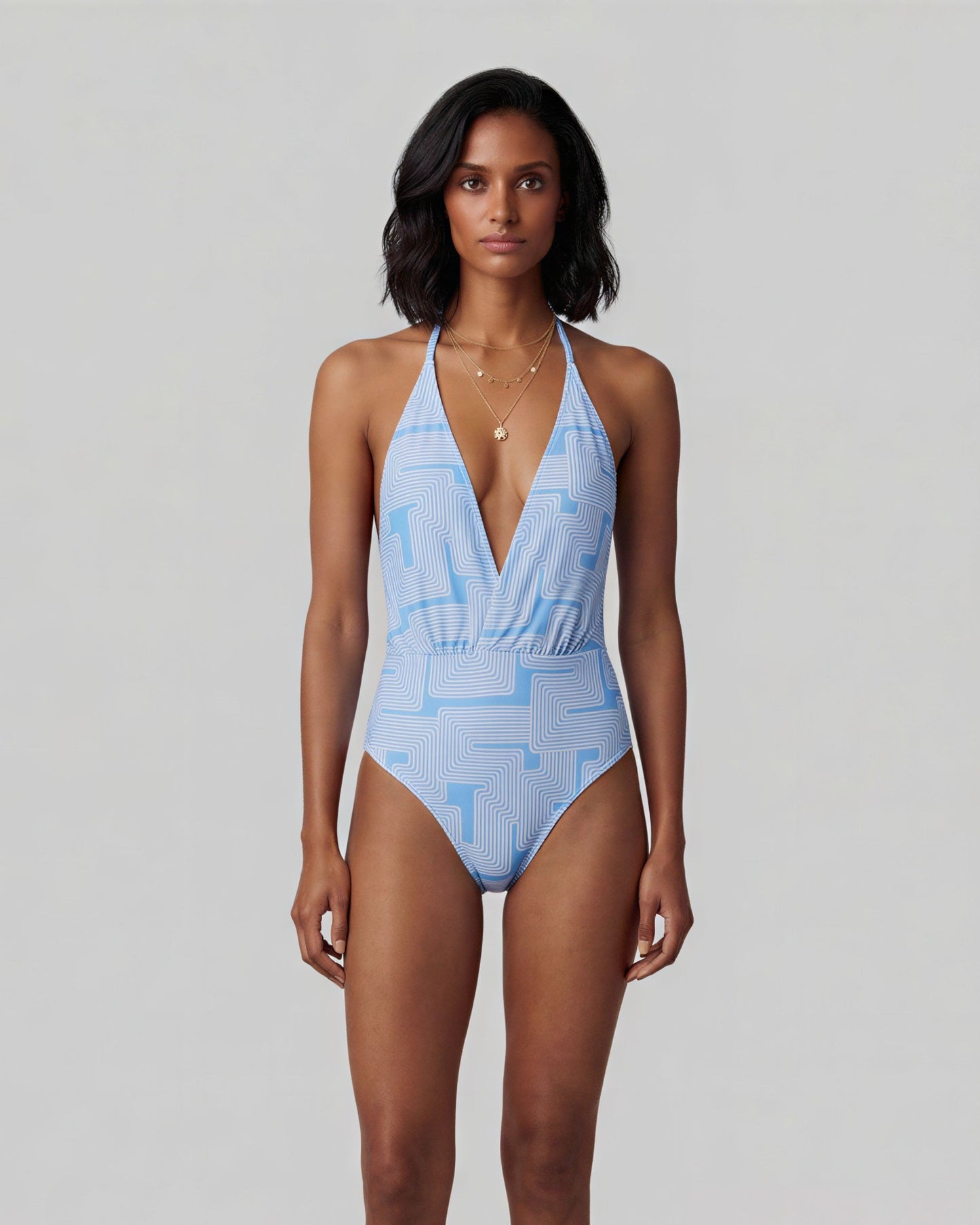 XENA INTER TWINE BLUE WOMENS HALTER ONE-PIECE SWIMSUIT
