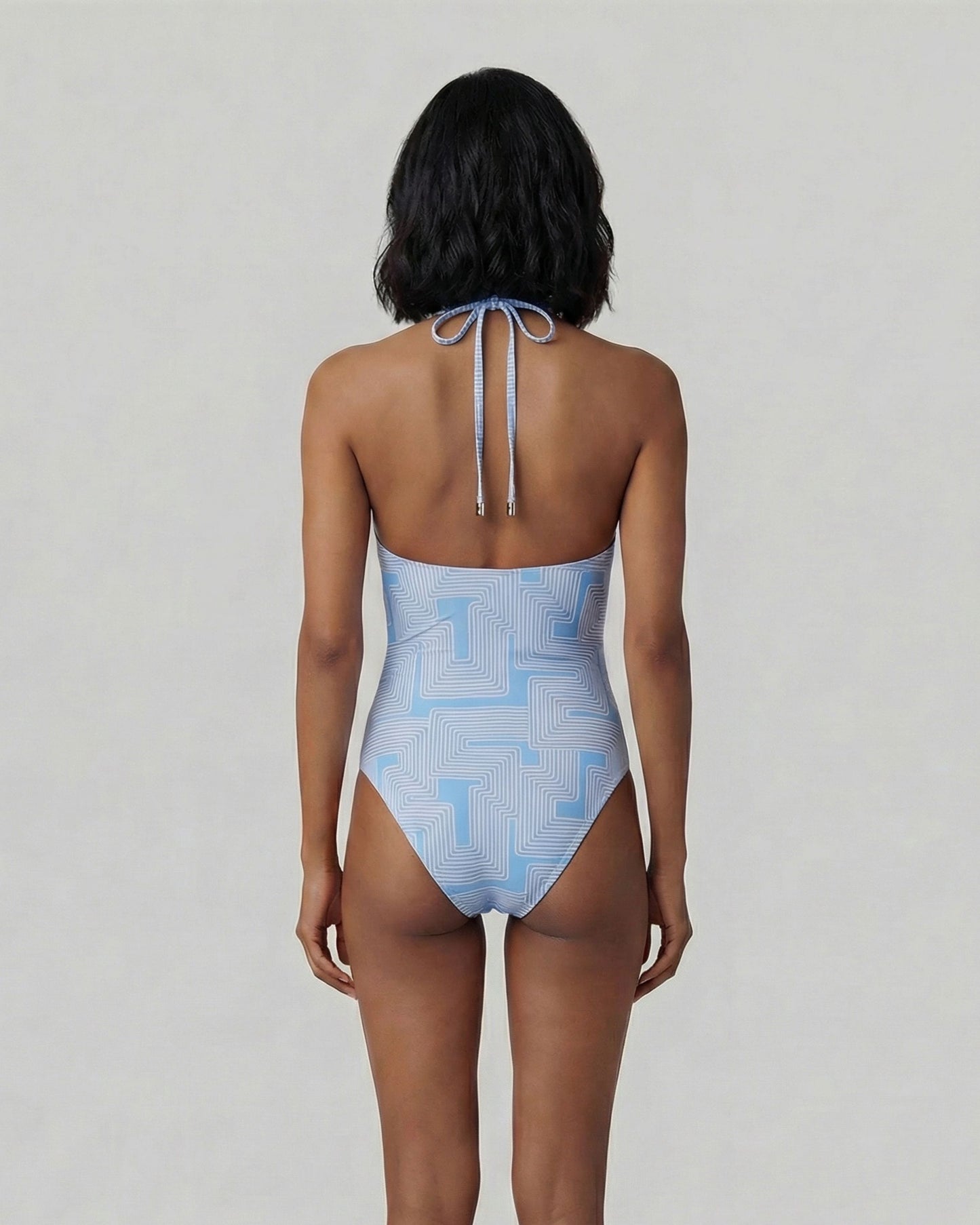 XENA INTER TWINE BLUE WOMENS HALTER ONE-PIECE SWIMSUIT