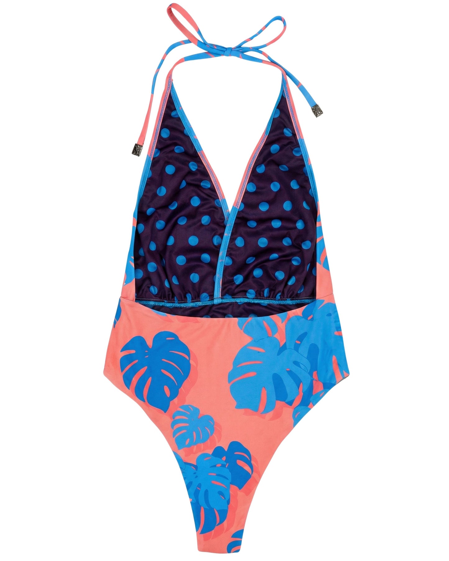 XENA MONSTERA FLORAL CORAL WOMENS HALTER ONE-PIECE SWIMSUIT