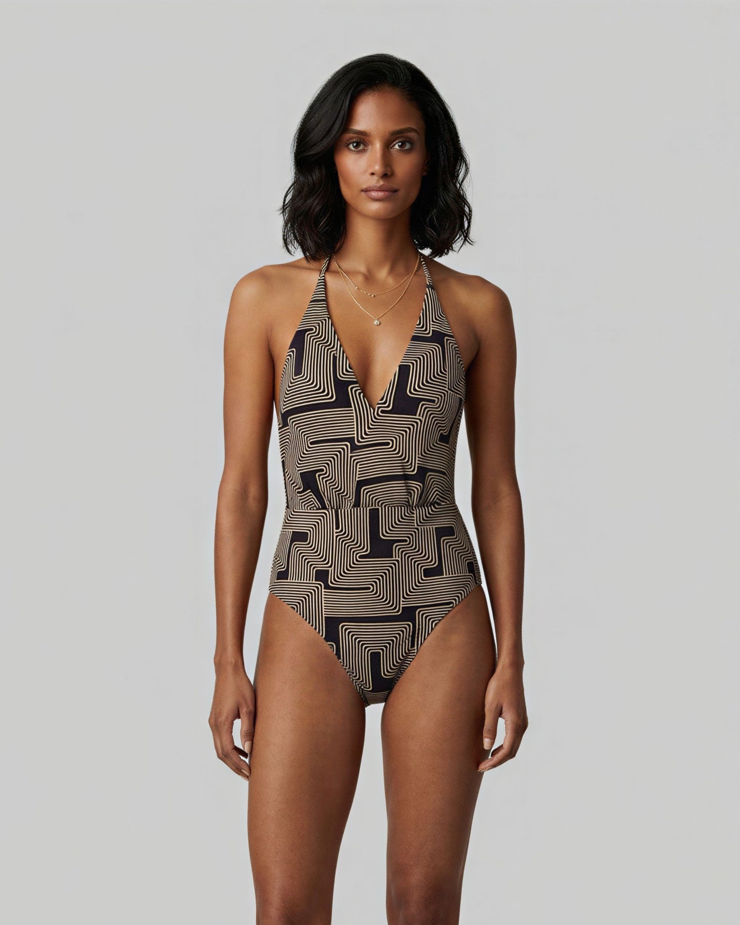 XENA INTER TWINE BLACK WOMENS HALTER ONE-PIECE SWIMSUIT