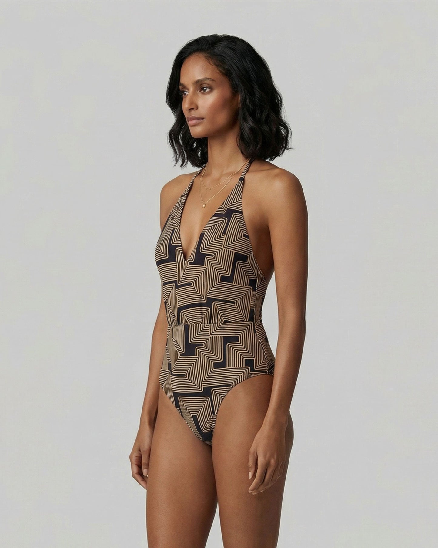 XENA INTER TWINE BLACK WOMENS HALTER ONE-PIECE SWIMSUIT