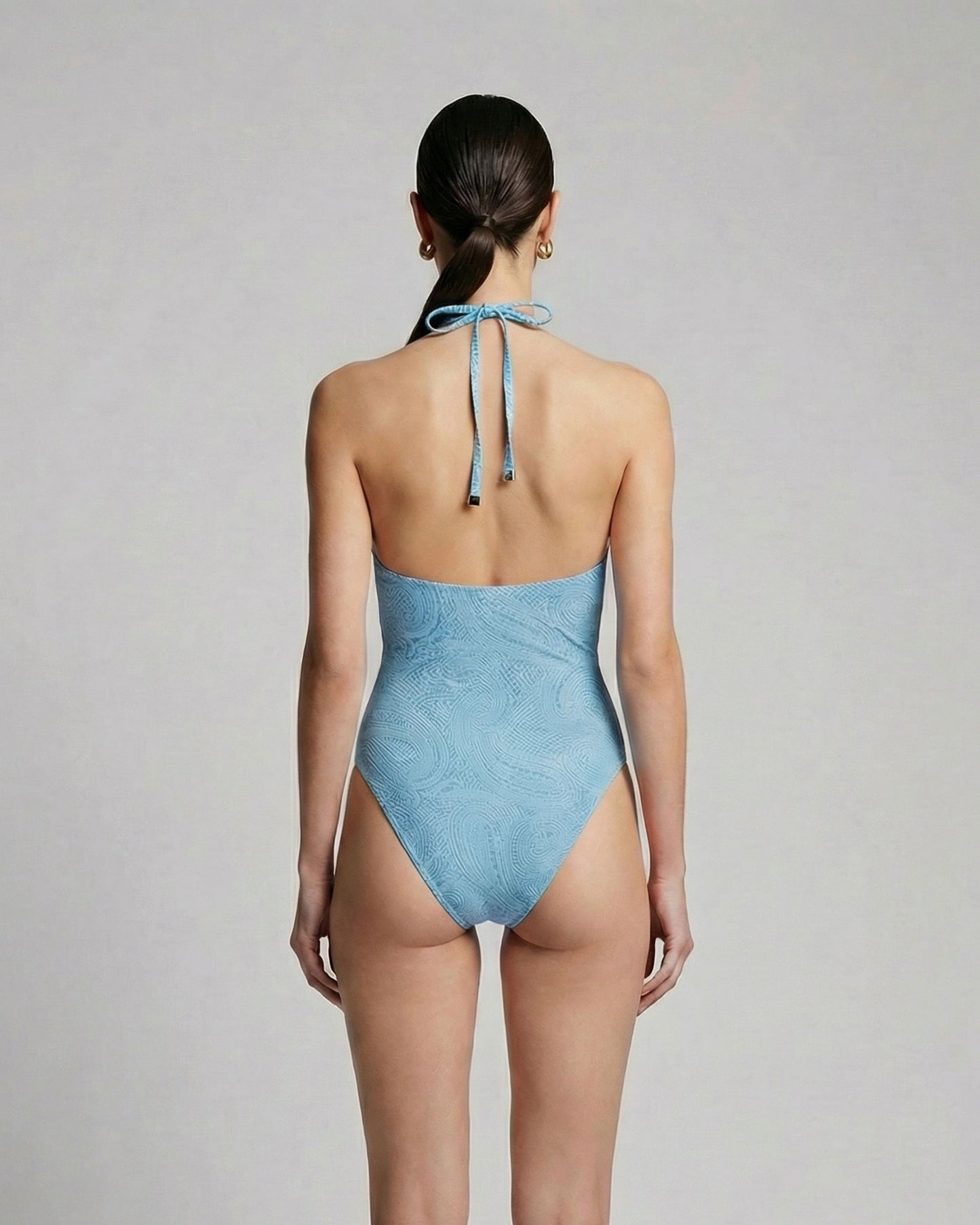 XENA CROCHET PAISLEY TEAL WOMENS HALTER ONE-PIECE SWIMSUIT