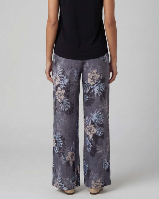 LILLIAN EXOTIC FLORAL BLACK WOMENS WIDE-LEG PANT