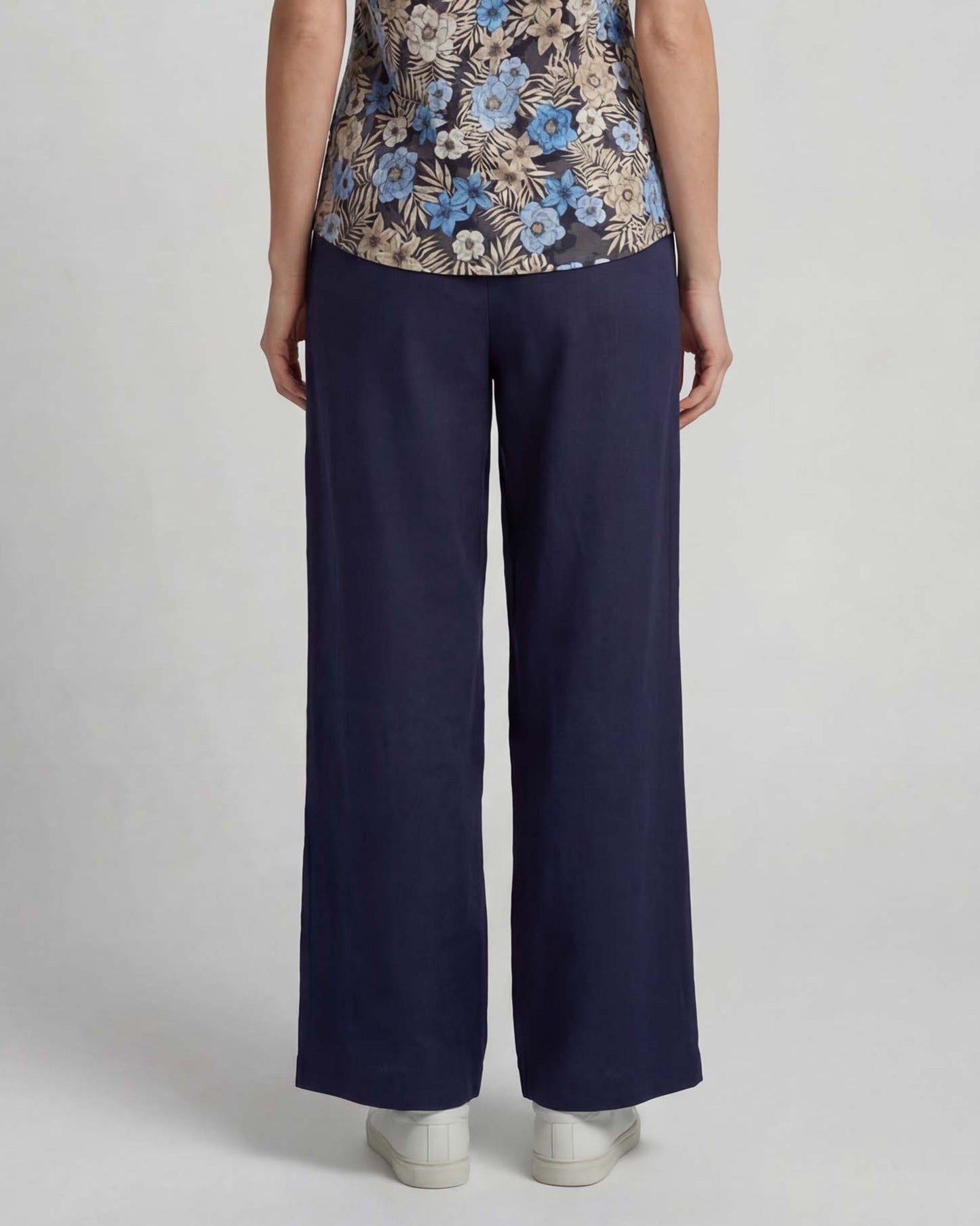 LILLIAN NAVY WOMENS WIDE-LEG LINEN PANT
