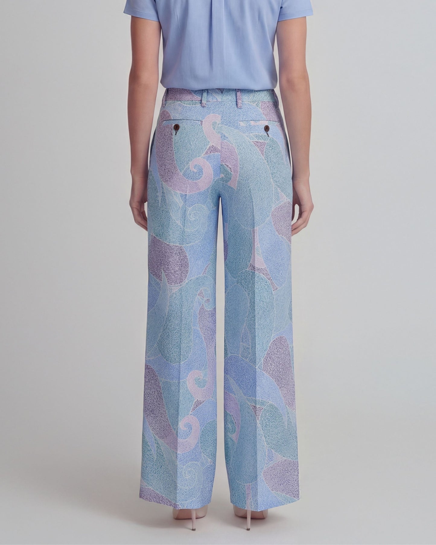 PHEOBE GRAIN PAISLEY TEAL WOMENS WOOL WIDE-LEG PANT