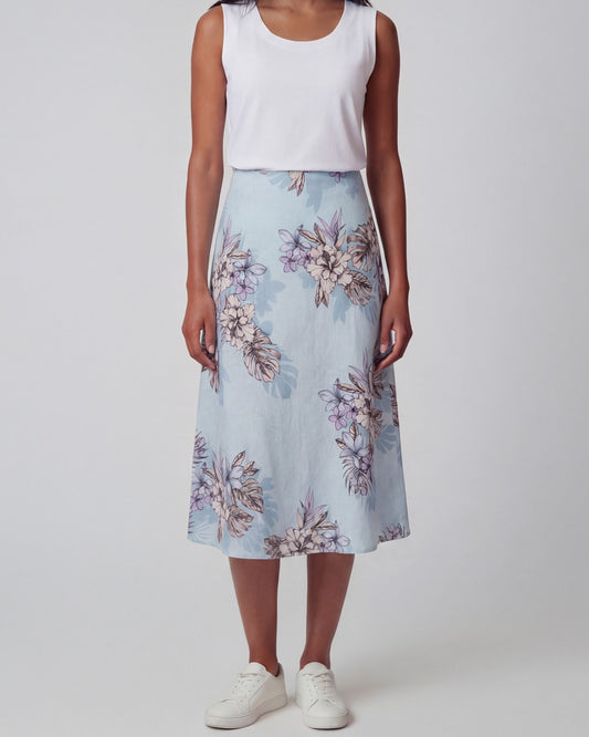 MARNI EXOTIC FLORAL TEAL WOMENS MIDI SKIRT