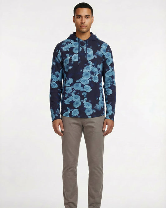 HORATIO SERIOUS FLORAL HOODIE - NAVY