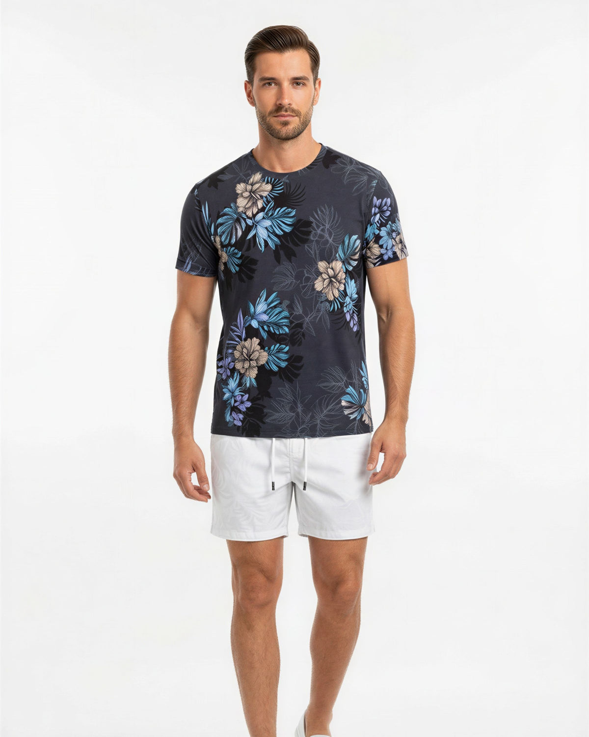 SAM FARM FLORAL TOWEL SHORT - WHITE