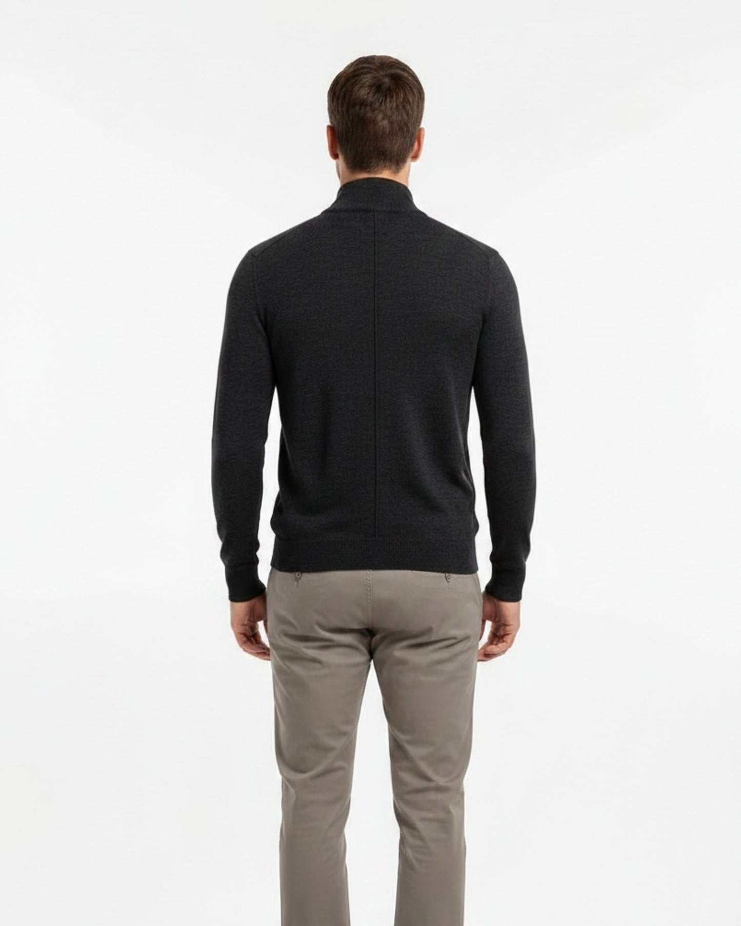 QUEST VOLLEDIG MODEL MERINO TRUI MET KWARTRITS - ZWART