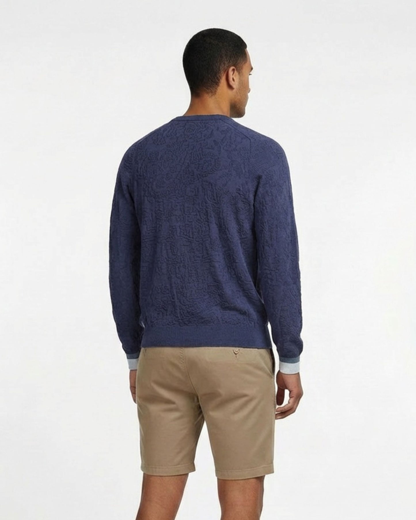 COLIN JACQUARD MERINO PAISLEY SWEATER - NAVY