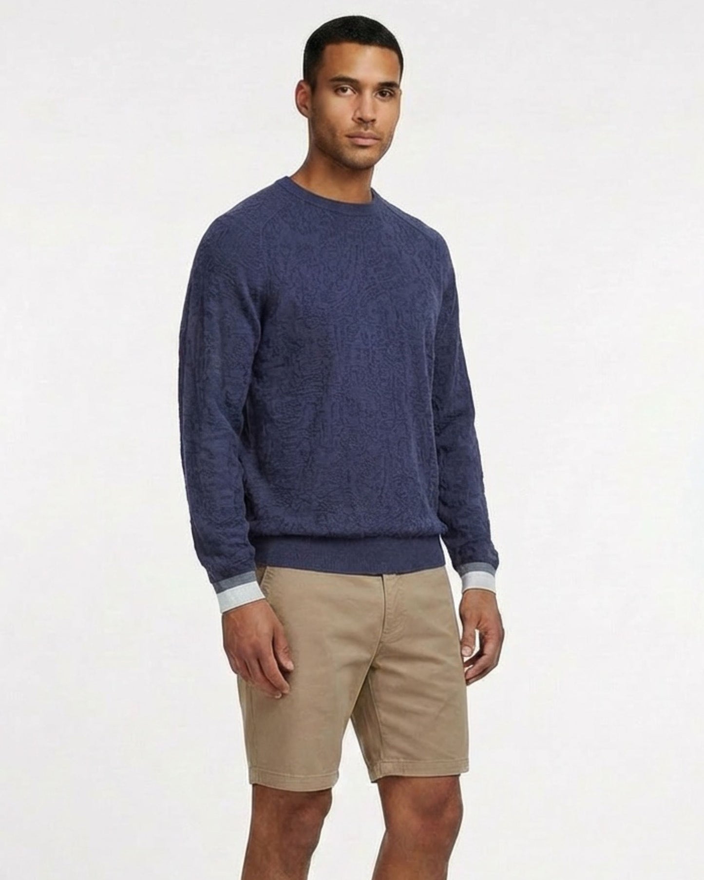 COLIN JACQUARD MERINO PAISLEY SWEATER - NAVY