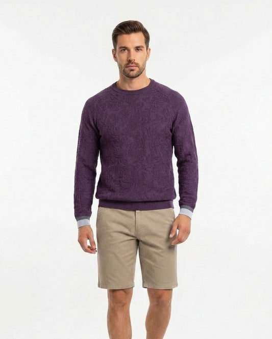 COLIN JACQUARD MERINO PAISLEY SWEATER - PLUM