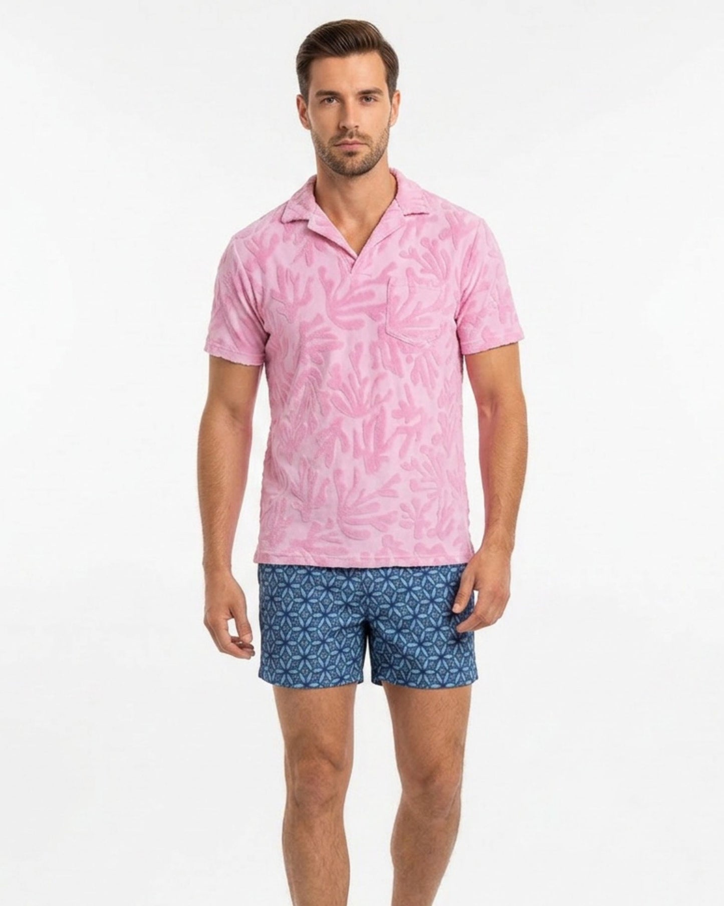 JOHNNY CORAL TOWEL POLO SHIRT IN PINK