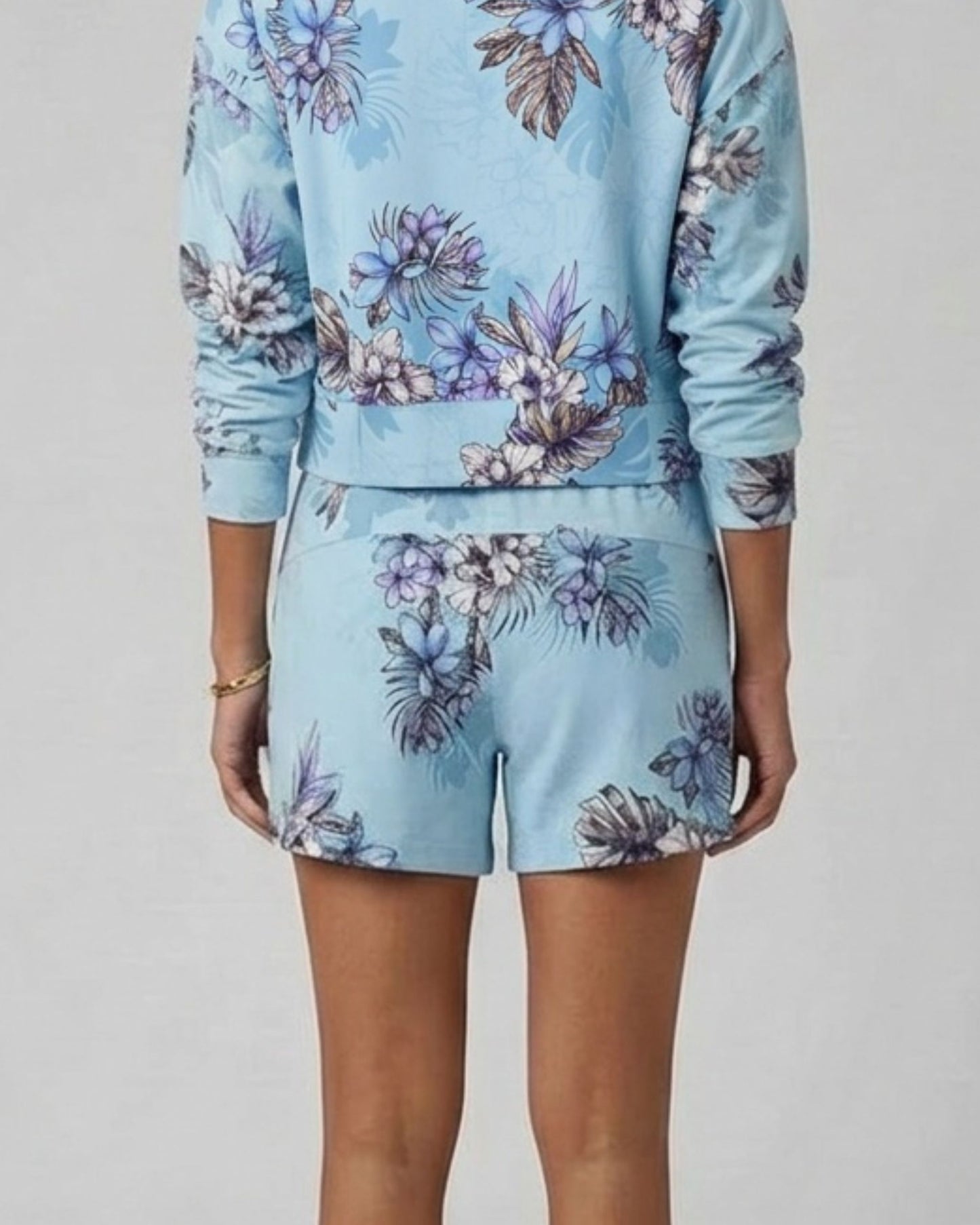 JUDY EXOTIC FLORAL TEAL WOMENS CROPPED ZIP JACKET
