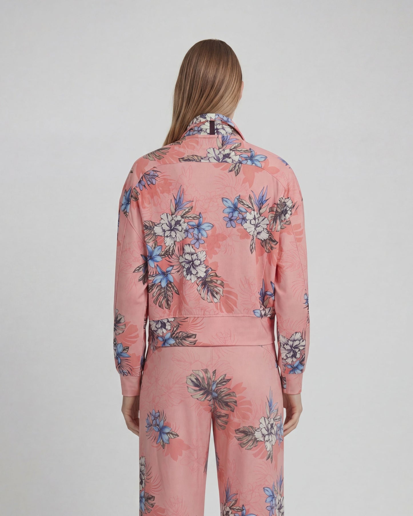 JUDY EXOTIC FLORAL CORAL WOMENS CROPPED ZIP JACKET